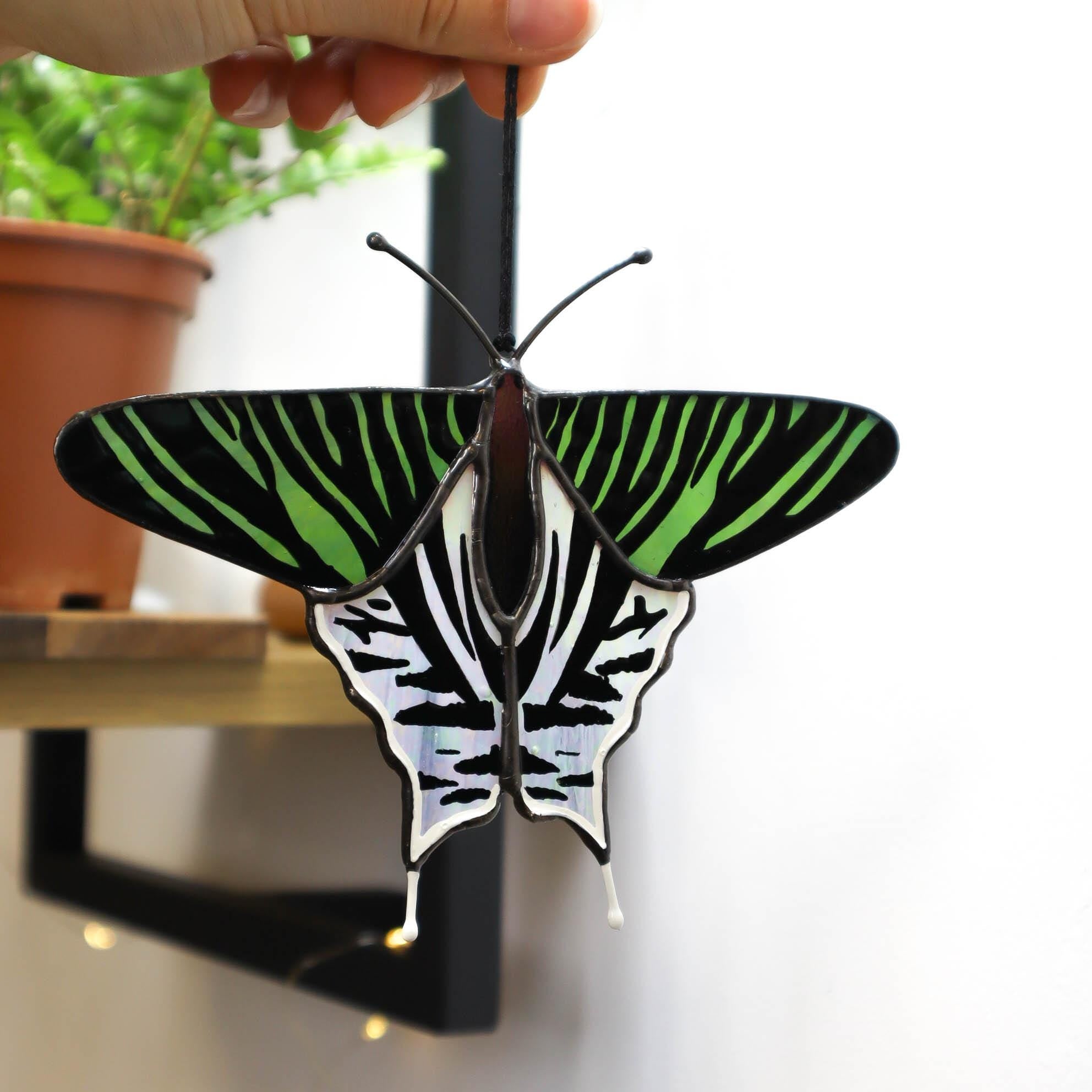 SunStainedGlassUA Urania Leilus Butterfly Suncatcher Stained Glass Window Hanging 5.3in