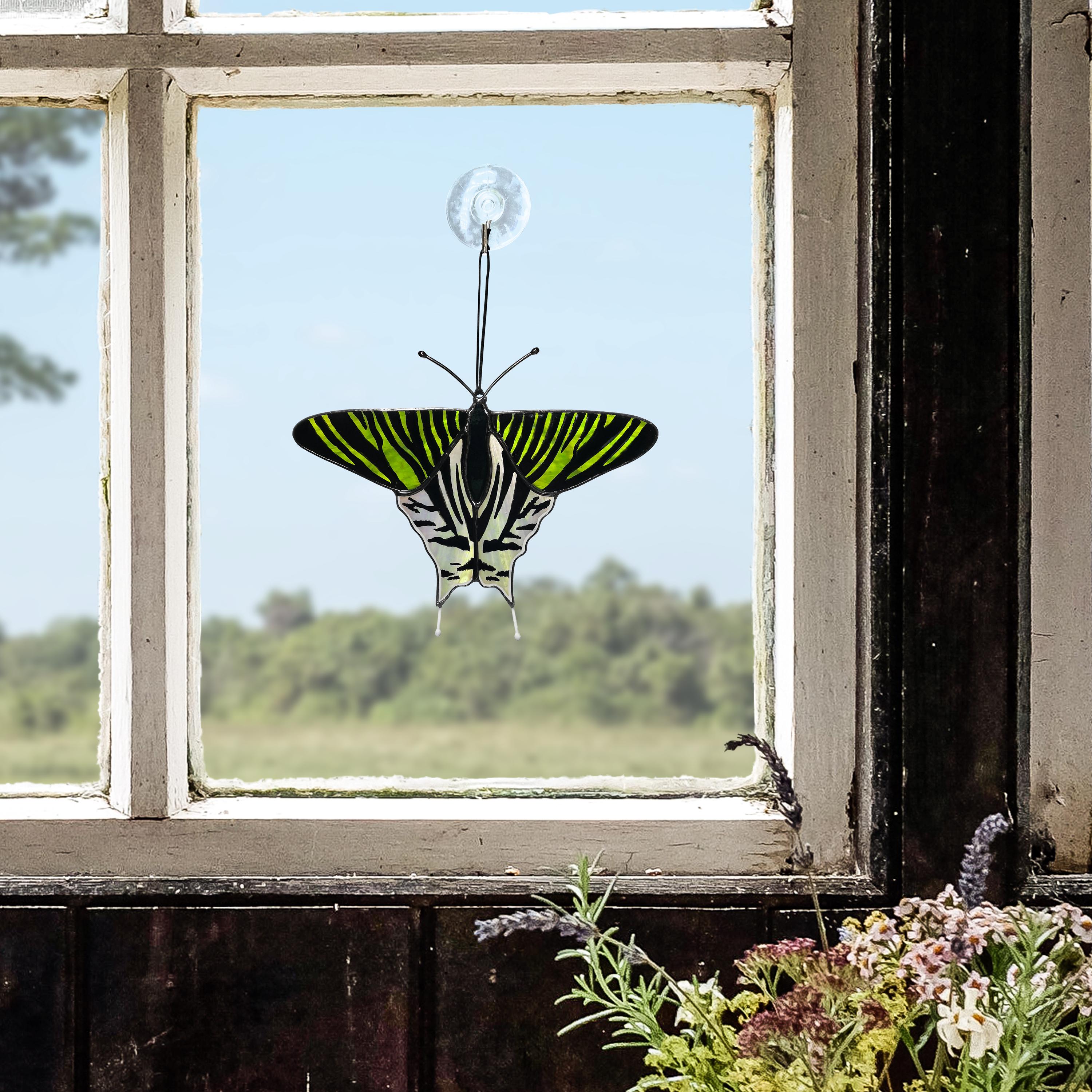 SunStainedGlassUA Urania Leilus Butterfly Suncatcher Stained Glass Window Hanging 5.3in