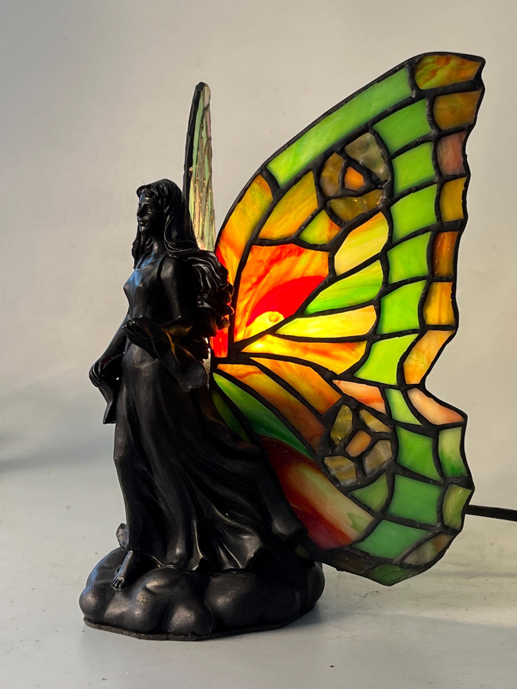 U2Antique Fairy Girl Butterfly Tiffany Table Lamp 8.5in Handmade Stained Glass