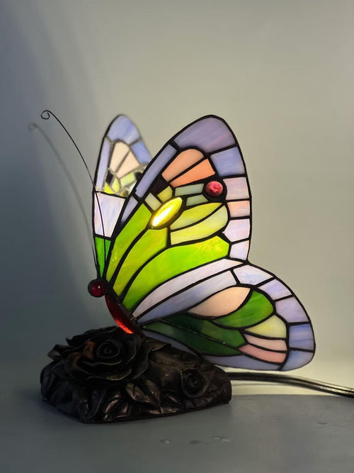 Butterfly Stained Glass Tiffany Table Lamp Handmade Antique Night Light