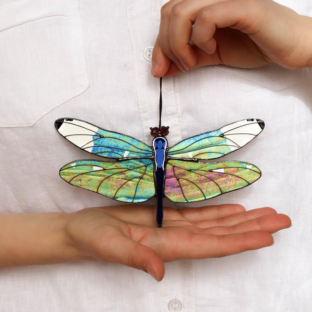 SunStainedGlassUA Dragonfly Stained Glass Suncatcher Window Hanging 6.3in