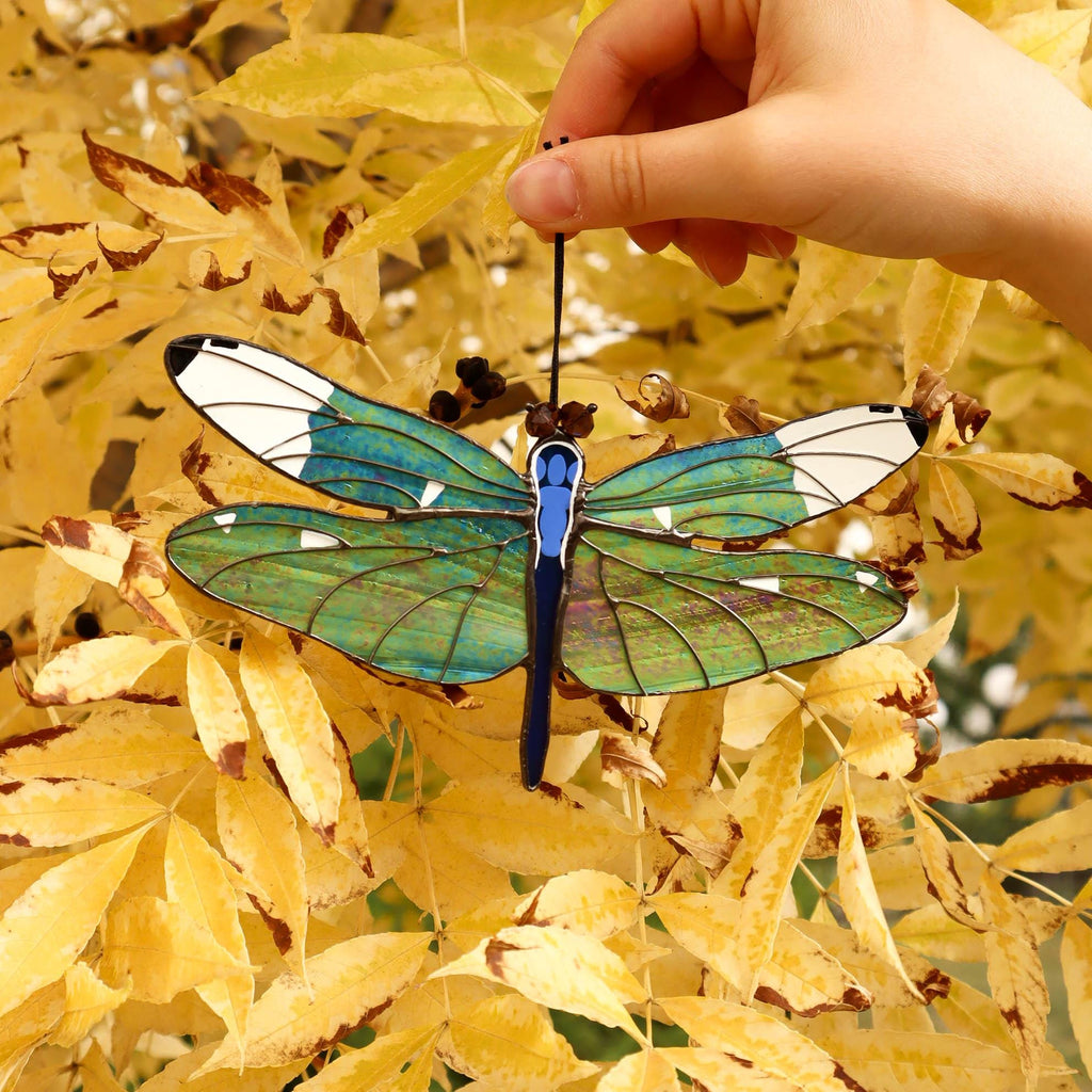 SunStainedGlassUA Dragonfly Stained Glass Suncatcher Window Hanging 6.3in