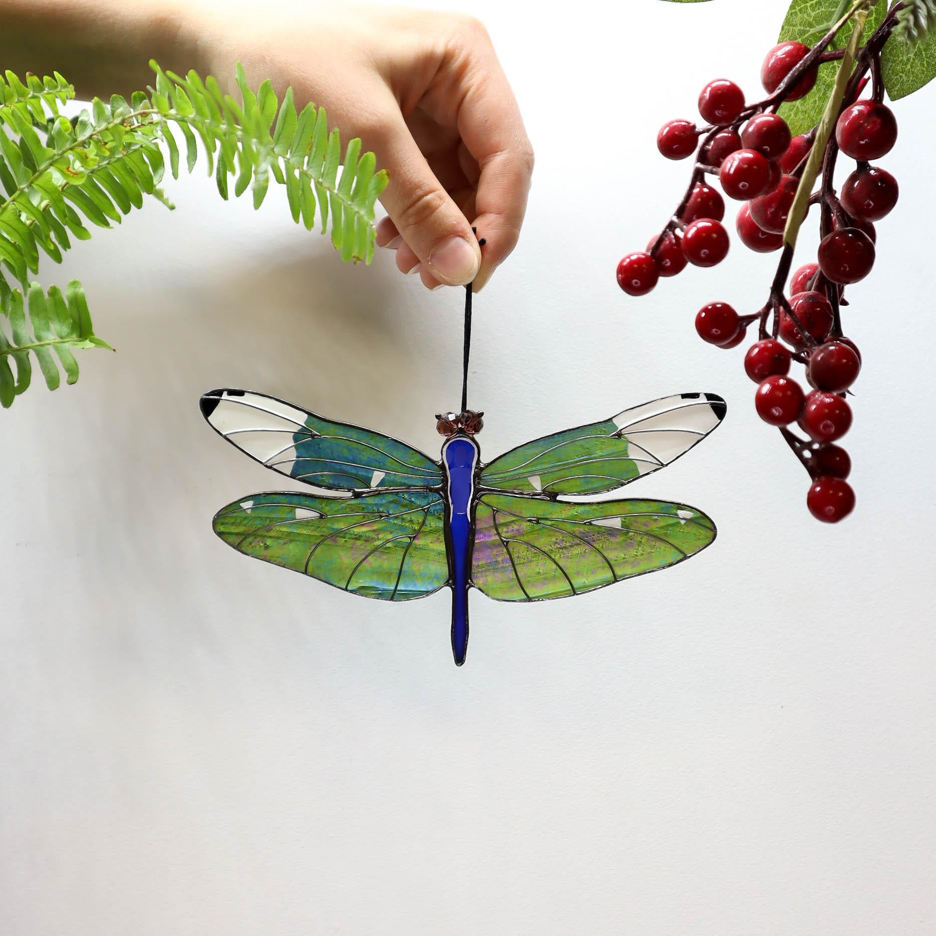 SunStainedGlassUA Dragonfly Stained Glass Suncatcher Window Hanging 6.3in