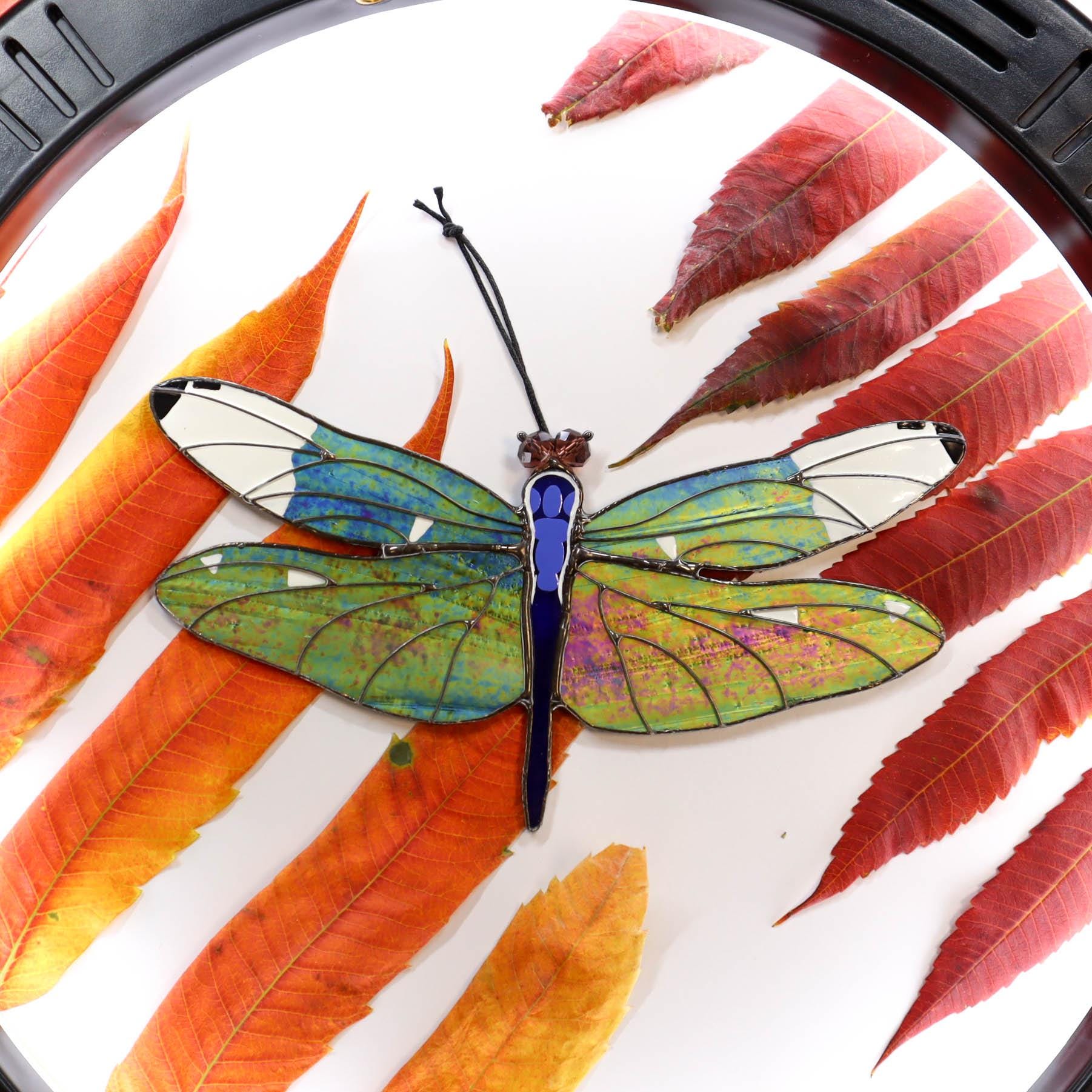 SunStainedGlassUA Dragonfly Stained Glass Suncatcher Window Hanging 6.3in