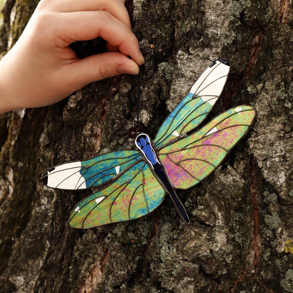SunStainedGlassUA Dragonfly Stained Glass Suncatcher Window Hanging 6.3in