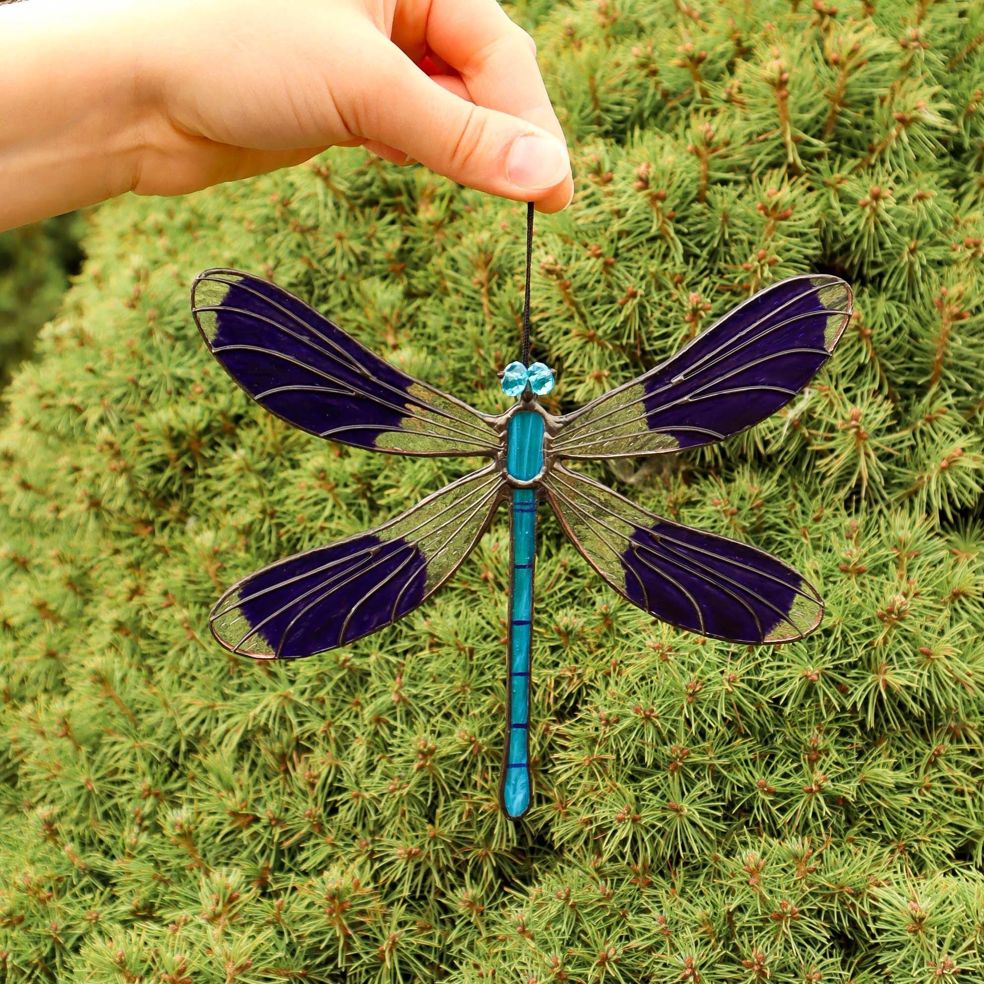 SunStainedGlassUA Handmade Tiffany Stained Glass Dragonfly Suncatcher Blue
