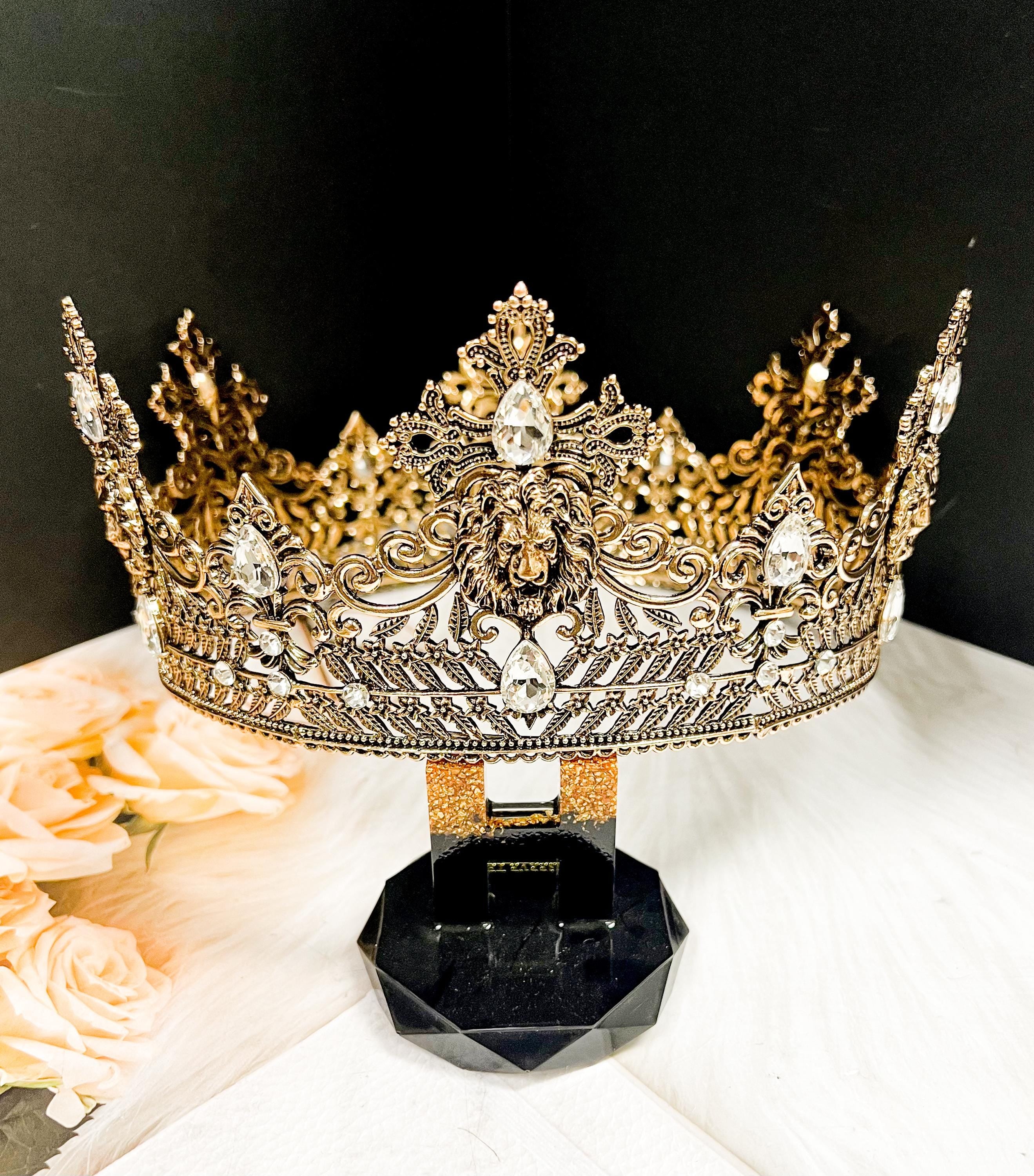 HappyJewelryWorld Vintage Lion King Crown Prince Wedding Headpiece Clear Crystal