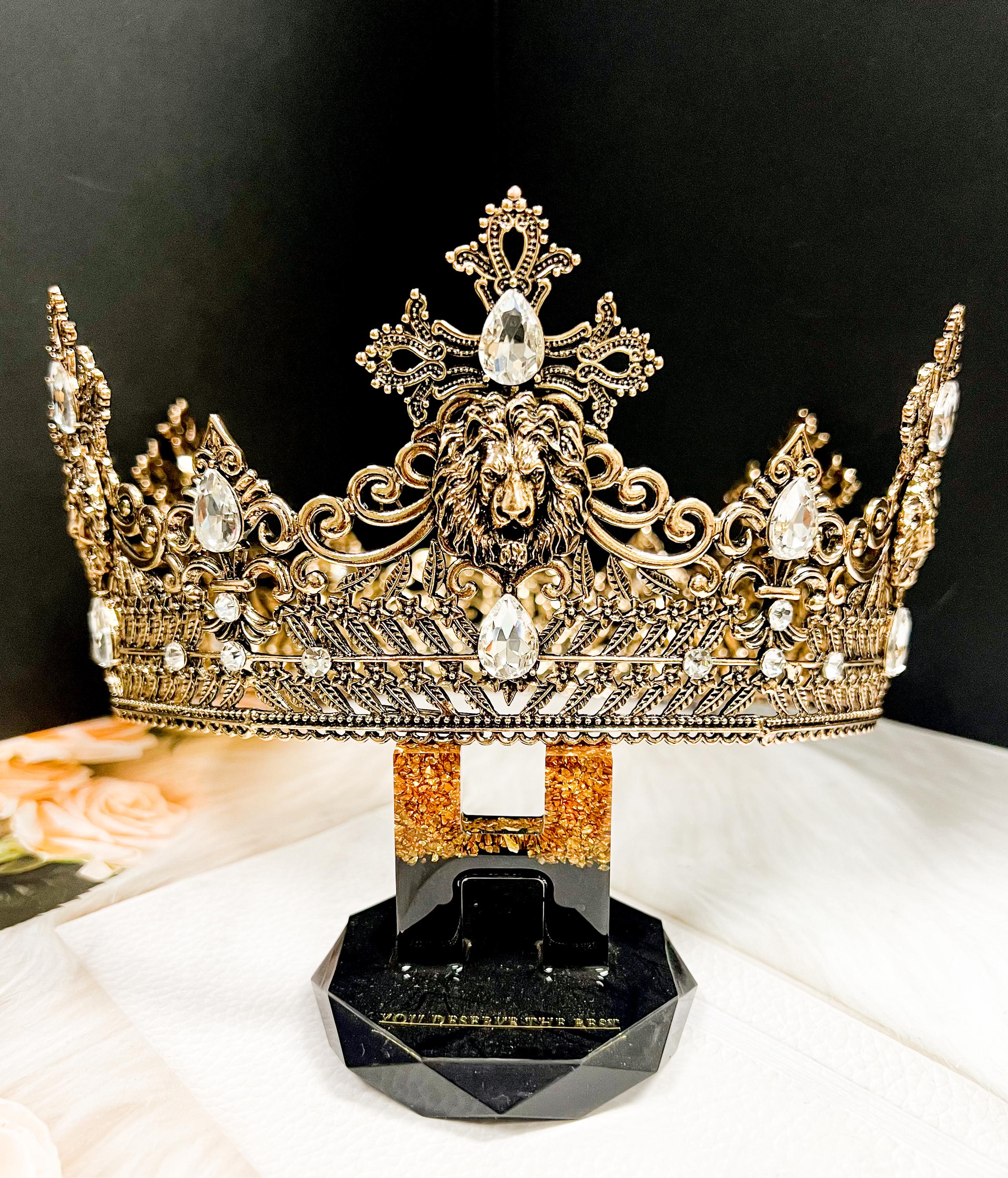 HappyJewelryWorld Vintage Lion King Crown Prince Wedding Headpiece Clear Crystal