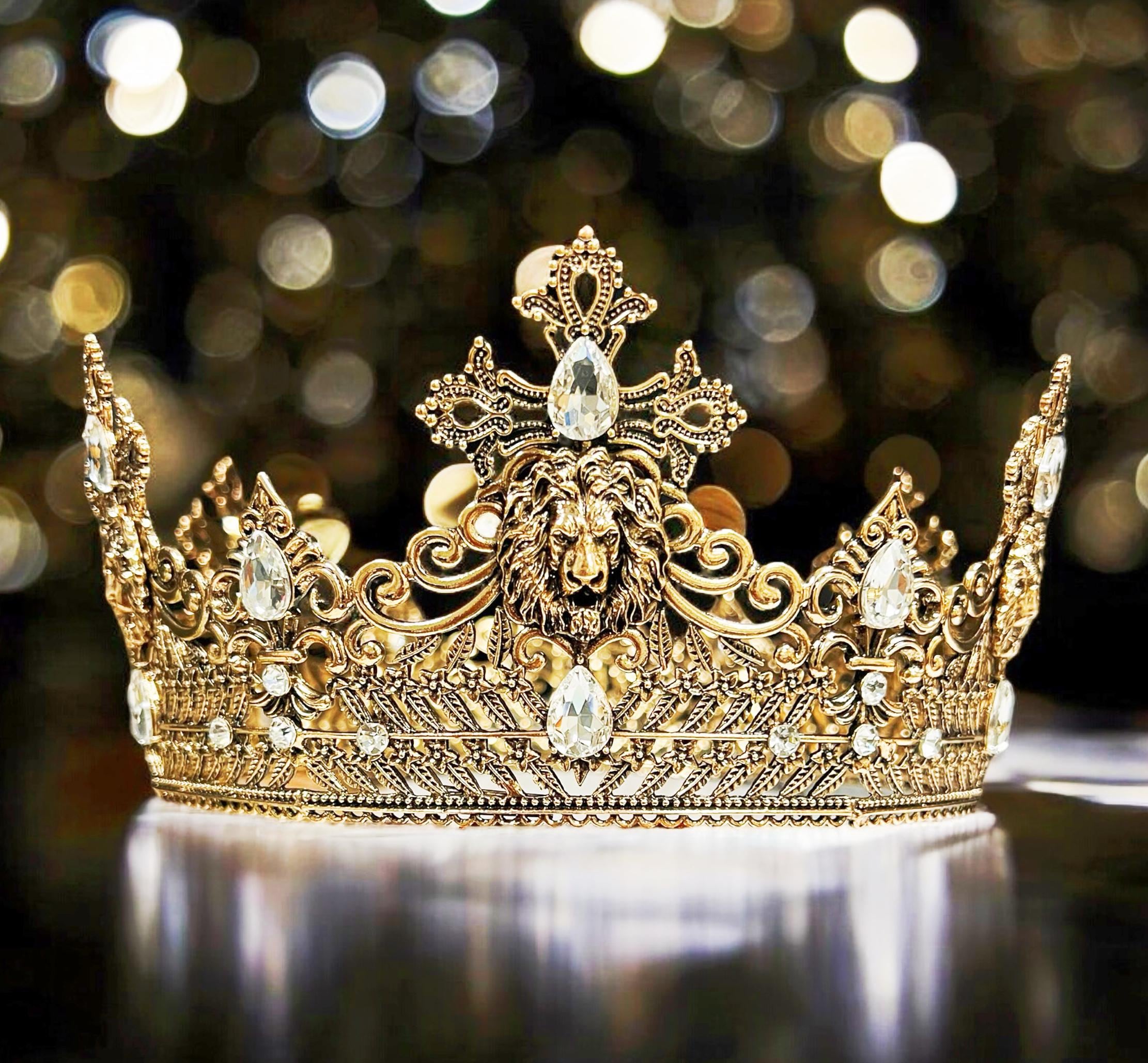 HappyJewelryWorld Vintage Lion King Crown Prince Wedding Headpiece Clear Crystal