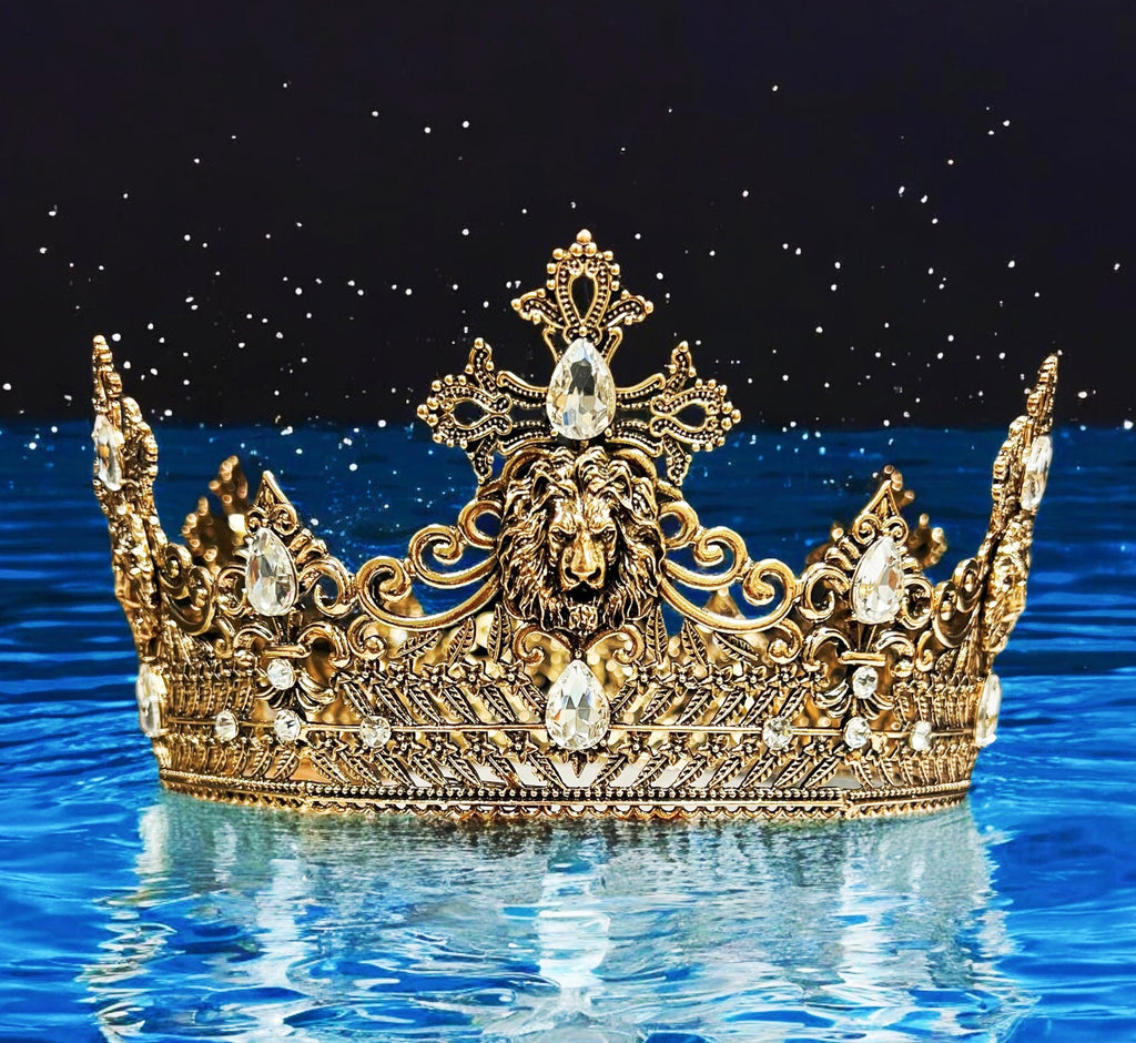 HappyJewelryWorld Vintage Lion King Crown Prince Wedding Headpiece Clear Crystal