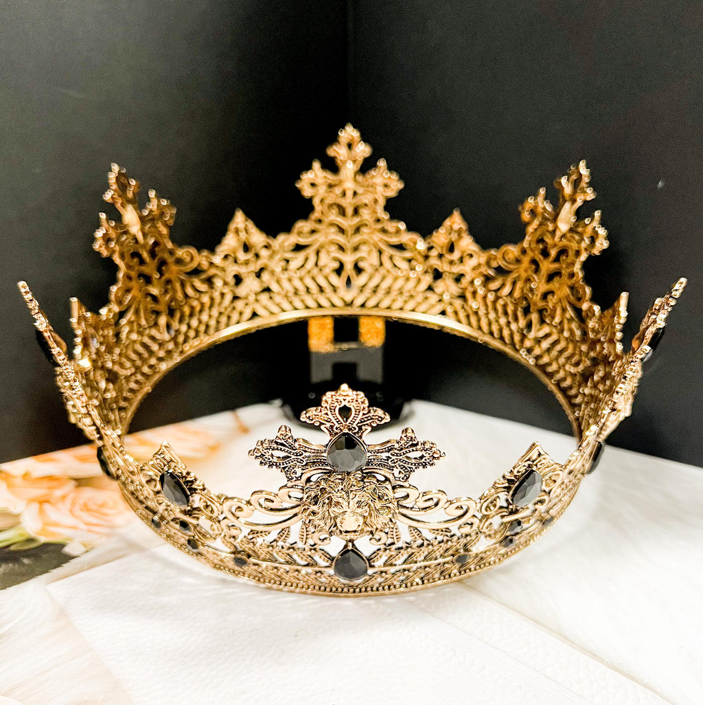 HappyJewelryWorld Gold Black Crystal Crown 23.5in XL