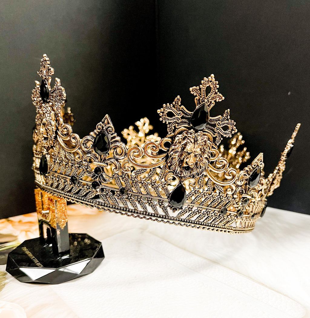 HappyJewelryWorld Gold Black Crystal Crown 23.5in XL