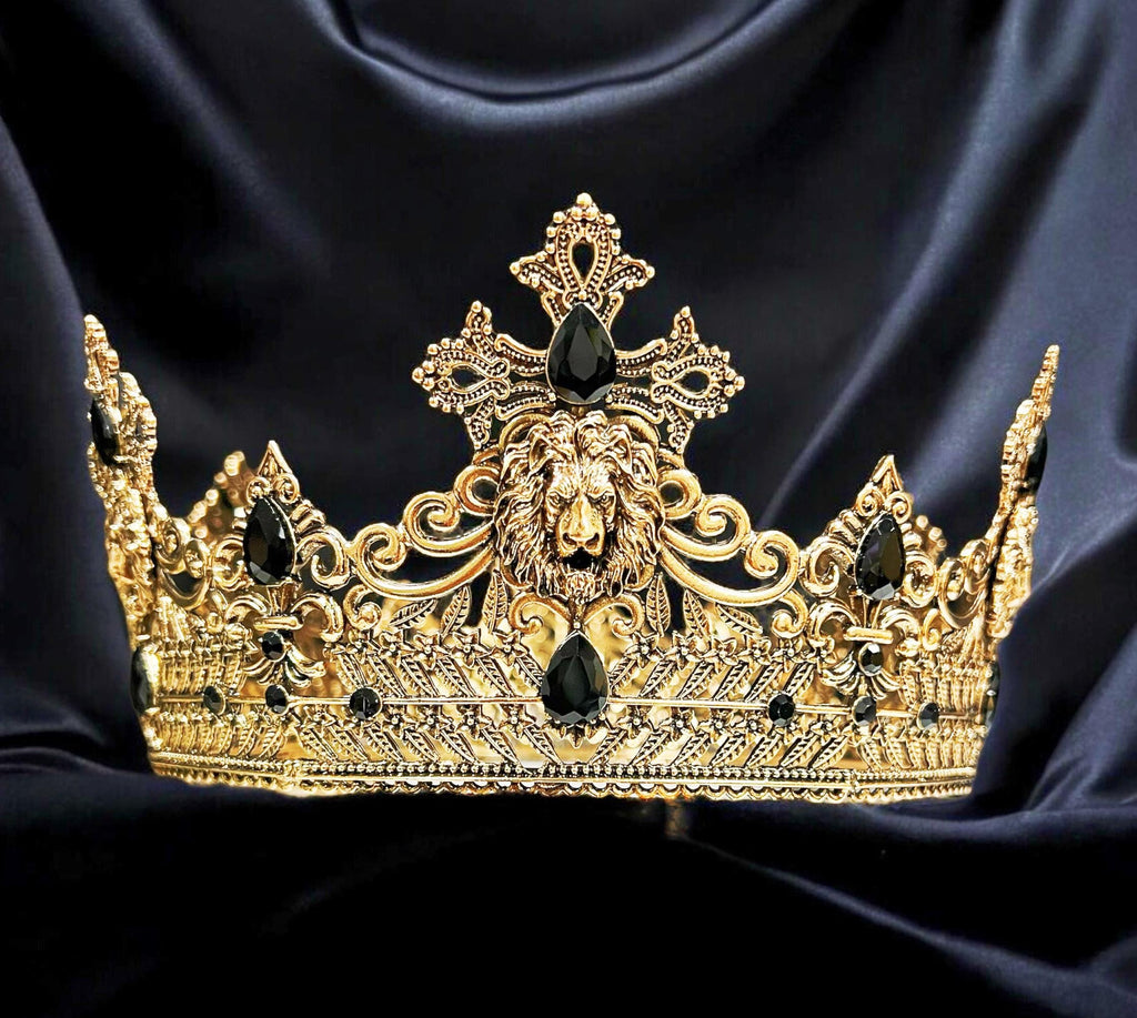 HappyJewelryWorld Gold Black Crystal Crown 23.5in XL