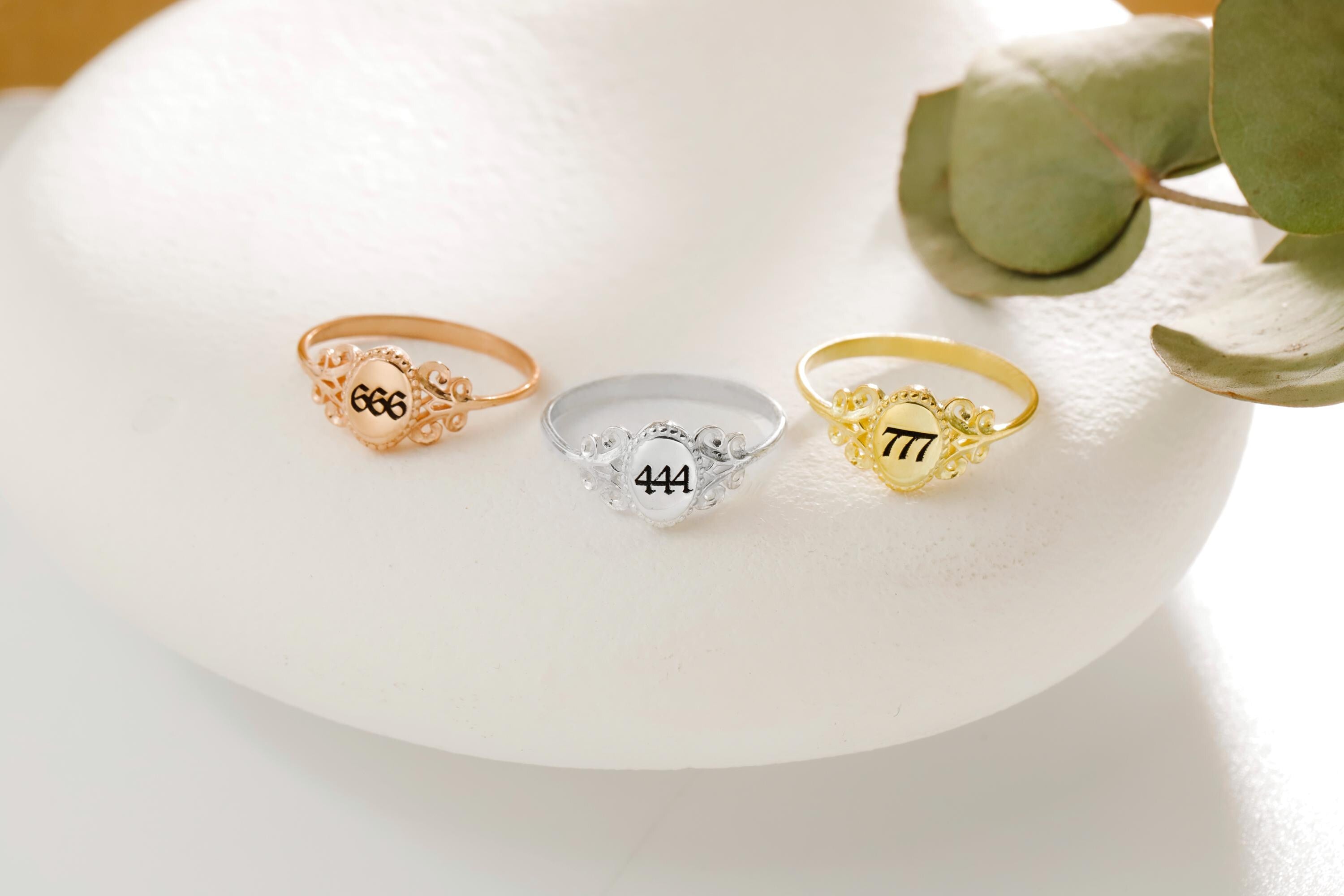 SilverGoldandRose Sterling Silver Angel Number Signet Ring Personalized 925