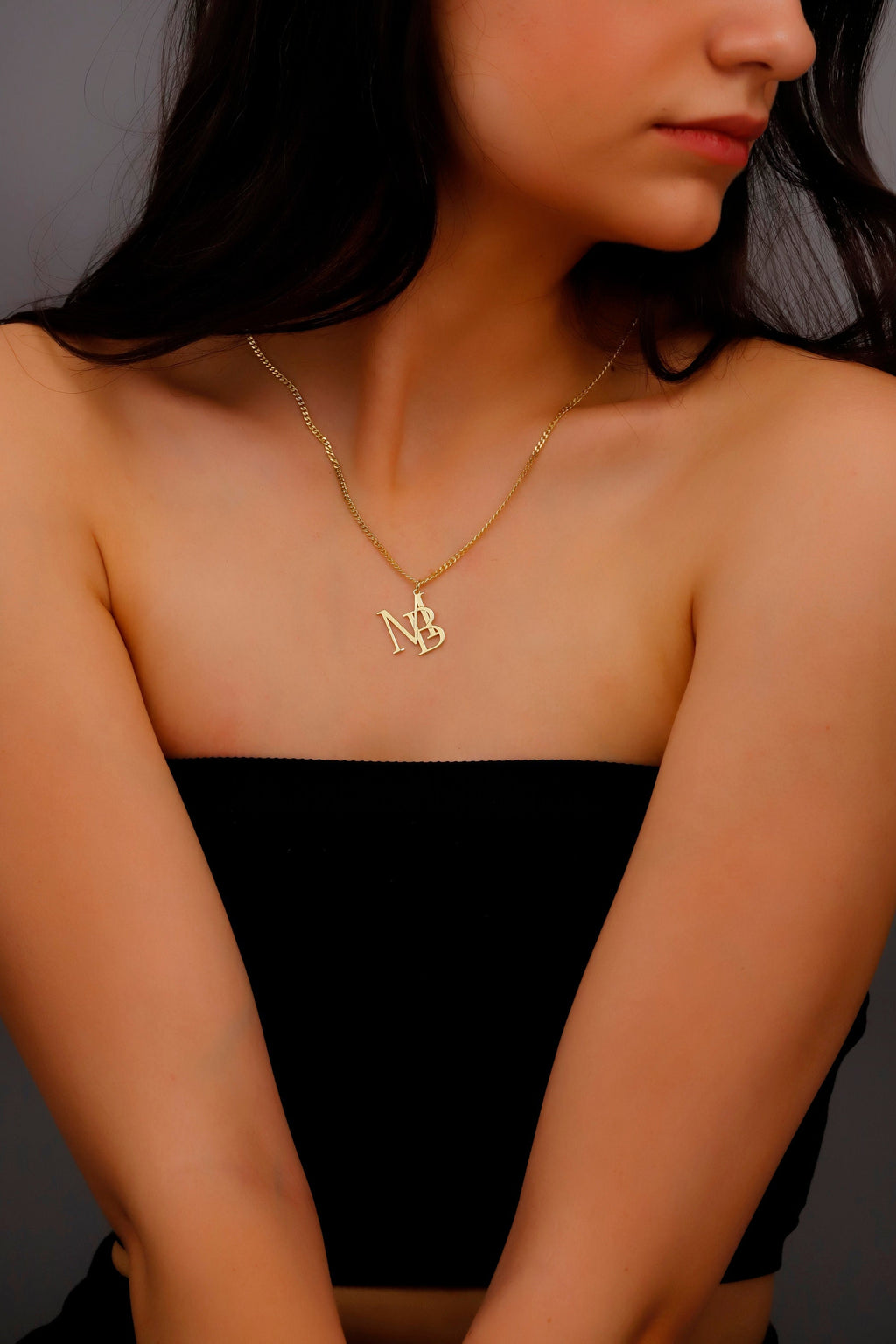 SilverGoldandRose Interlocking Initials Custom Monogram Necklace Brass