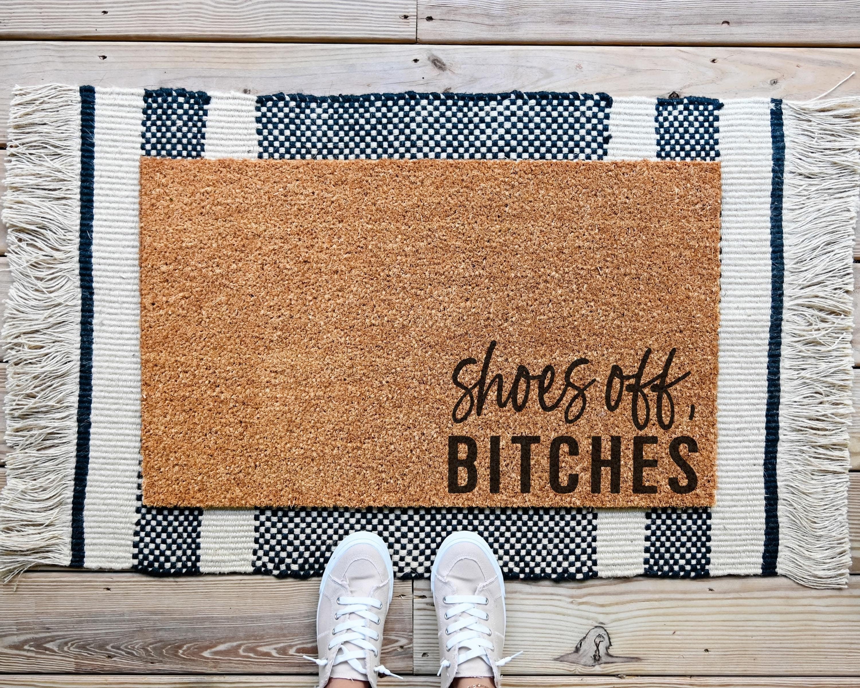 HamlinRowShop Shoes Off Bitches Funny Coir Doormat