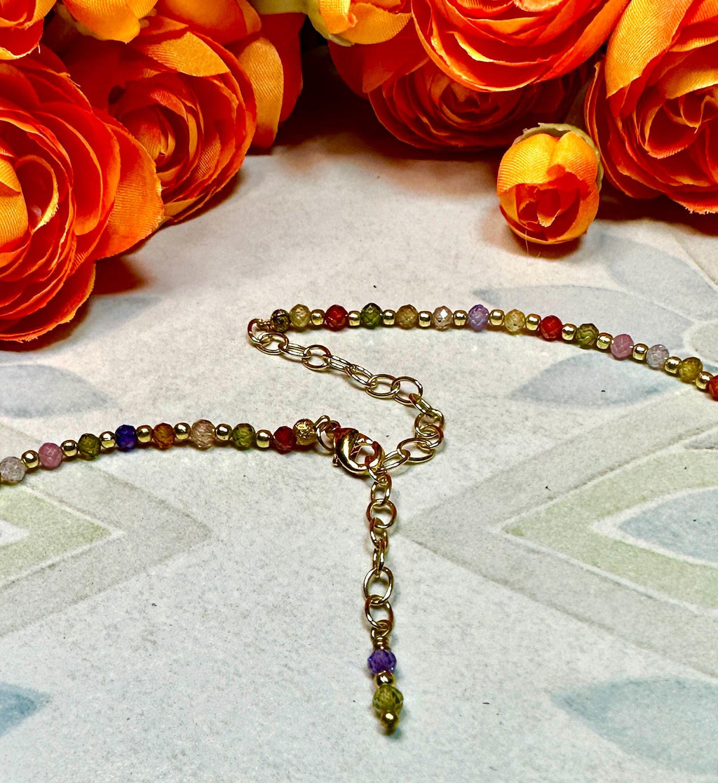 MossberryandStone Beaded Multi-Color Pendant Necklace Gold with Charm Choice