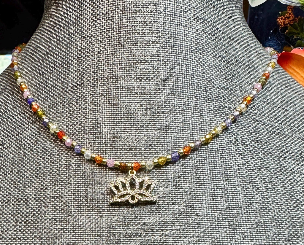 MossberryandStone Beaded Multi-Color Pendant Necklace Gold with Charm Choice