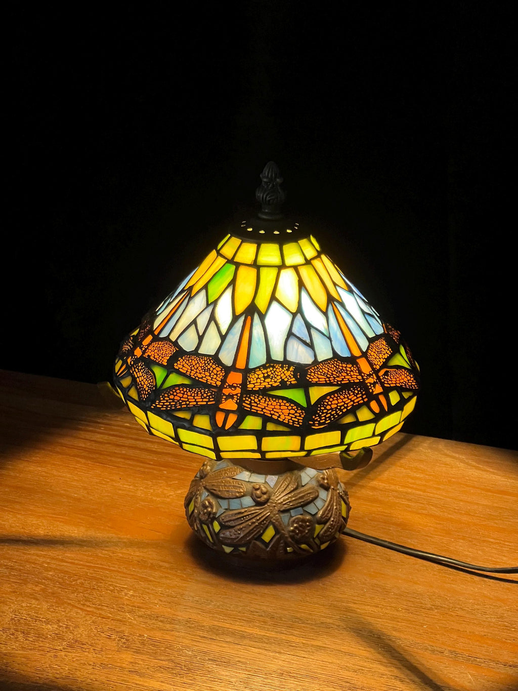 U2Antique Dragonfly Stained Glass Tiffany Table Lamp 7.5in