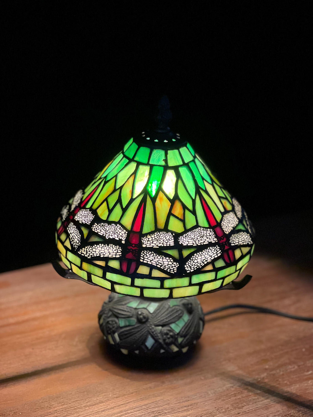 U2Antique Dragonfly Stained Glass Tiffany Table Lamp 7.5in