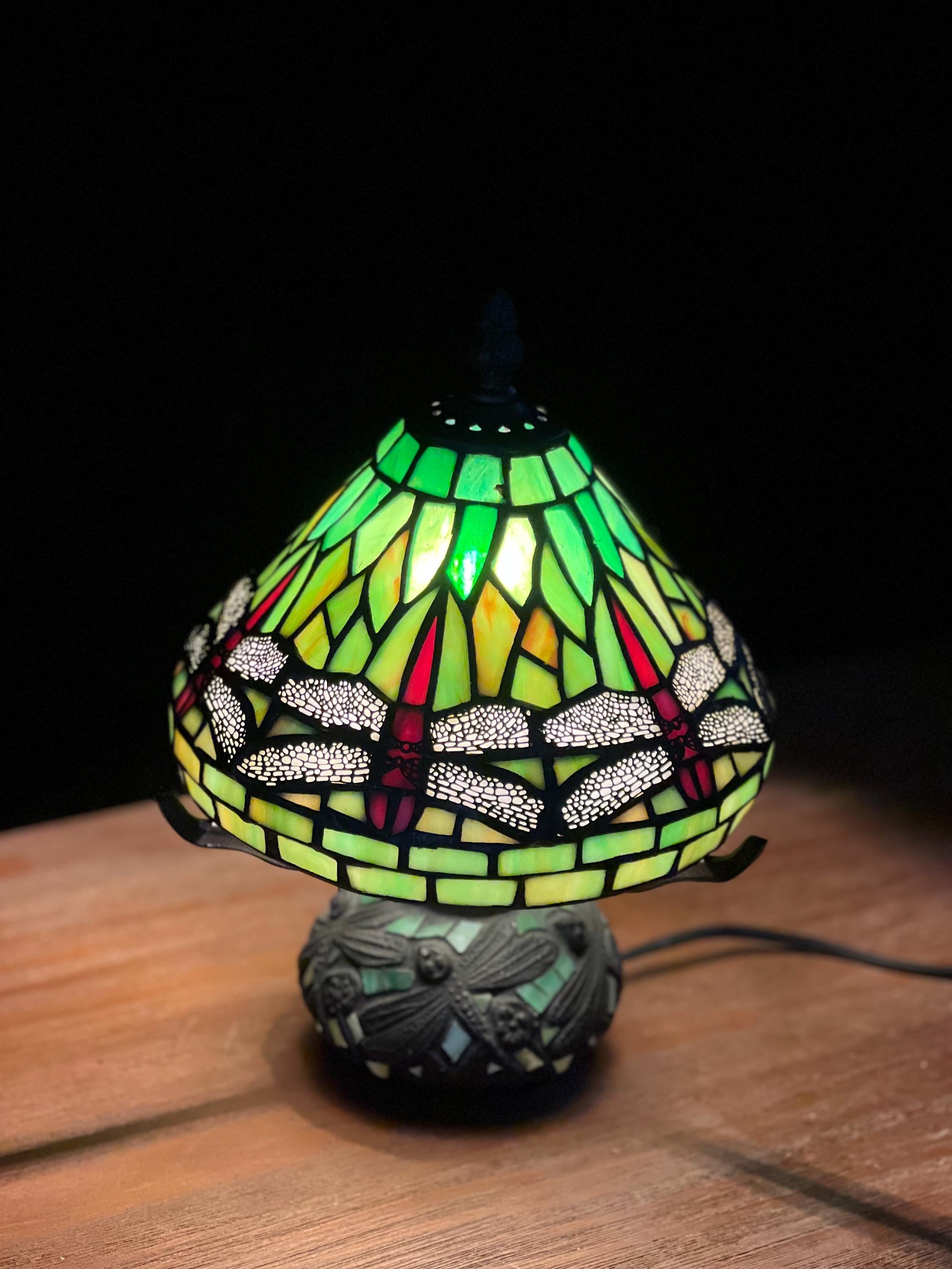 U2Antique Dragonfly Stained Glass Tiffany Table Lamp 7.5in