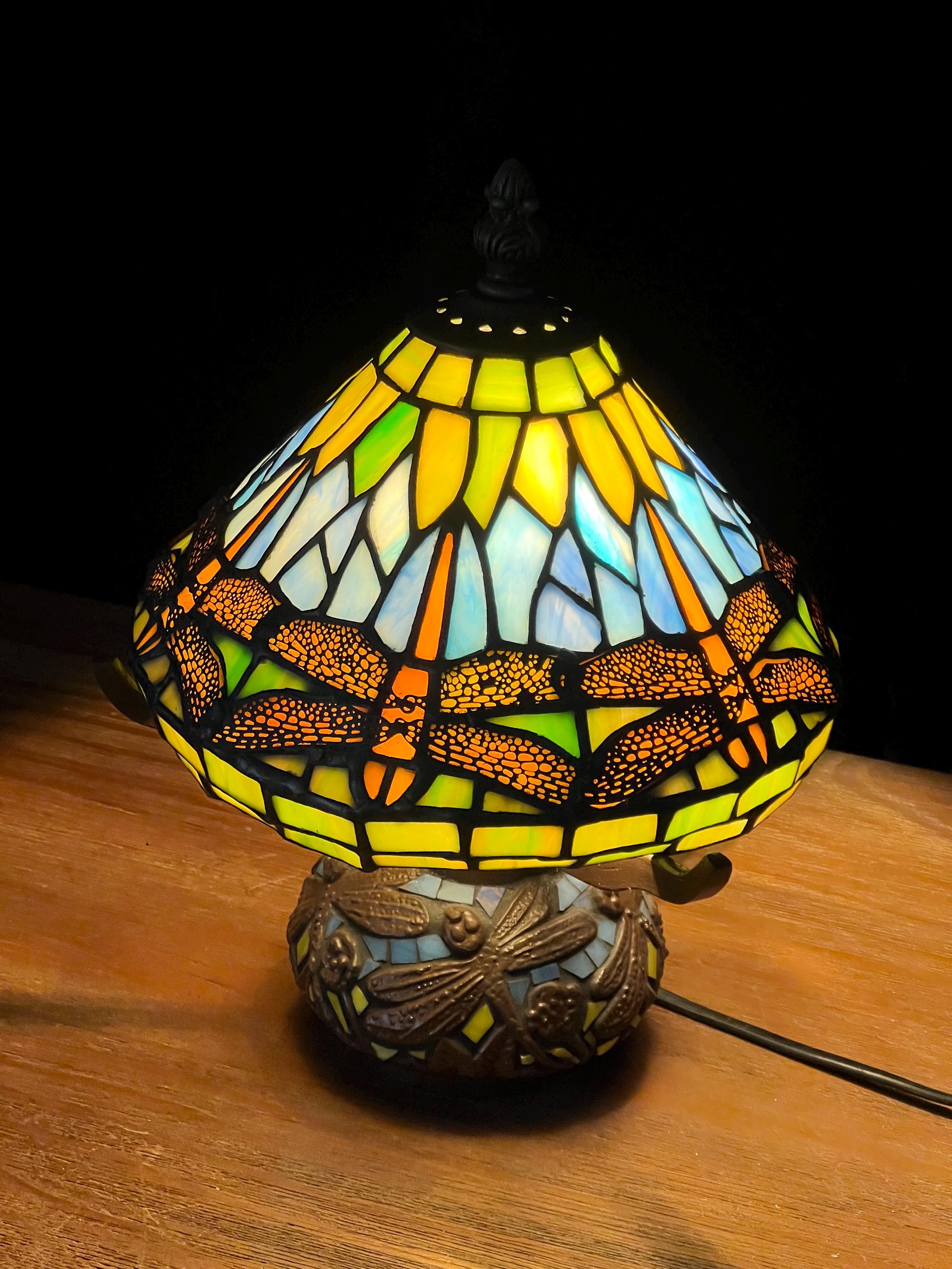 U2Antique Dragonfly Stained Glass Tiffany Table Lamp 7.5in
