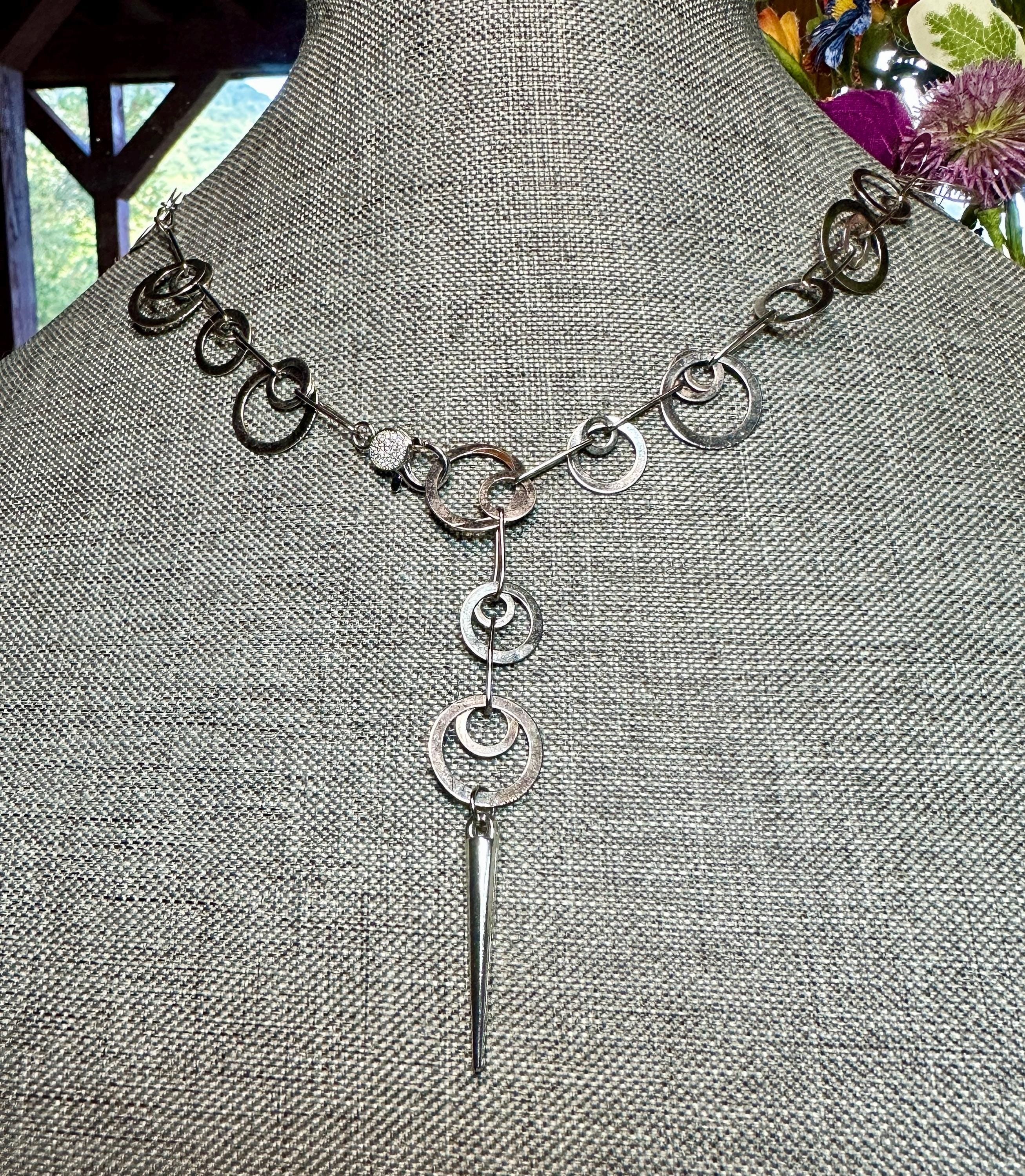 MossberryandStone Circles and Spike Silver Pendant Necklace 21in Adjustable