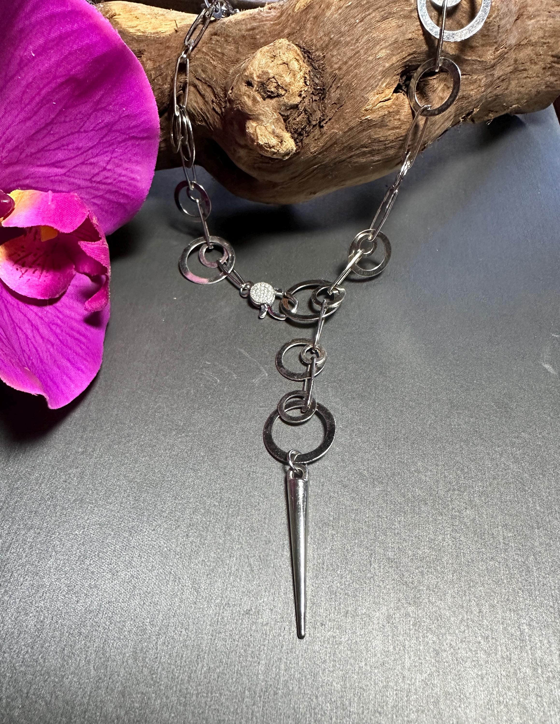MossberryandStone Circles and Spike Silver Pendant Necklace 21in Adjustable