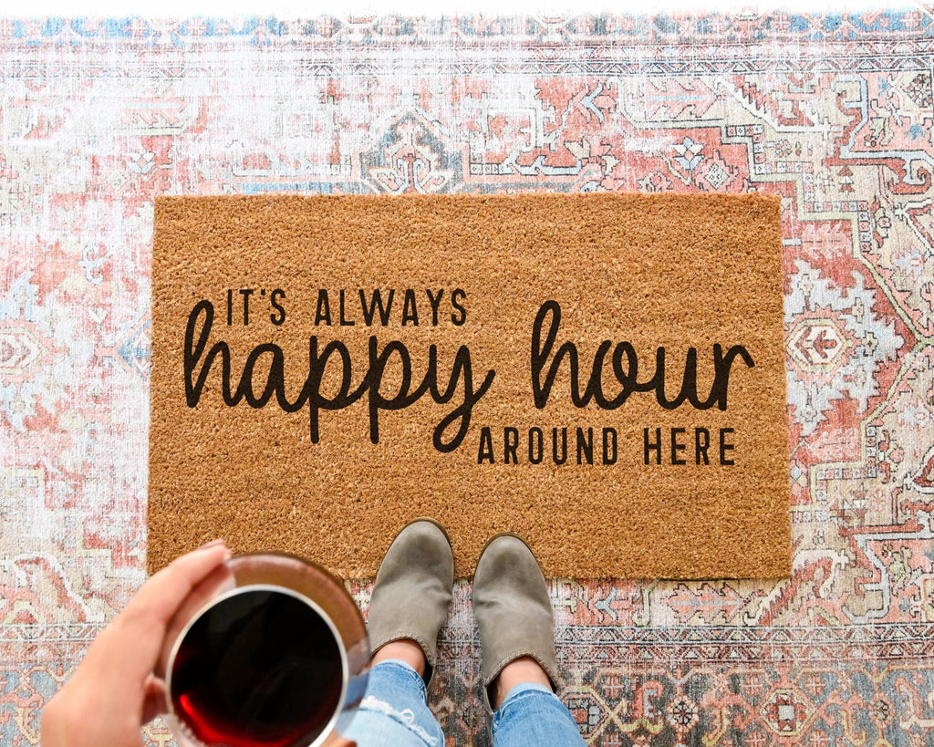 HamlinRowShop Always Happy Hour Coir Doormat with Slip-Resistant Backing