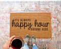 HamlinRowShop Always Happy Hour Coir Doormat with Slip-Resistant Backing