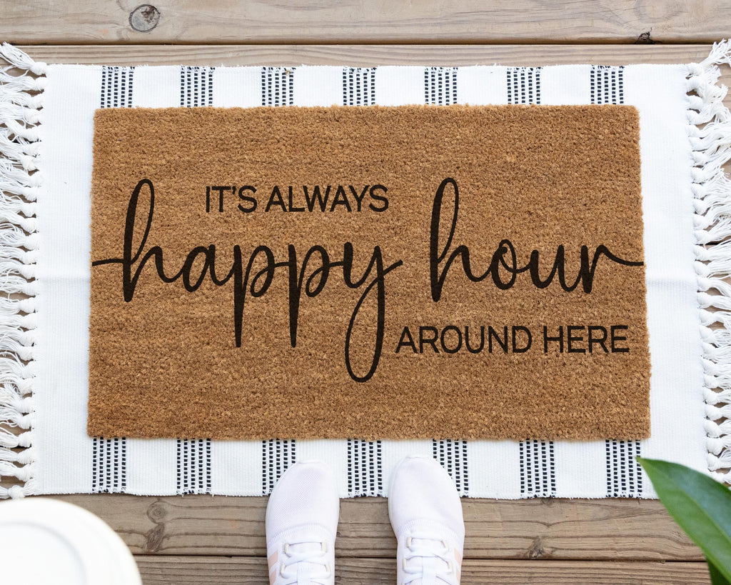 HamlinRowShop Happy Hour Door Mat Coir 16 x 24 in