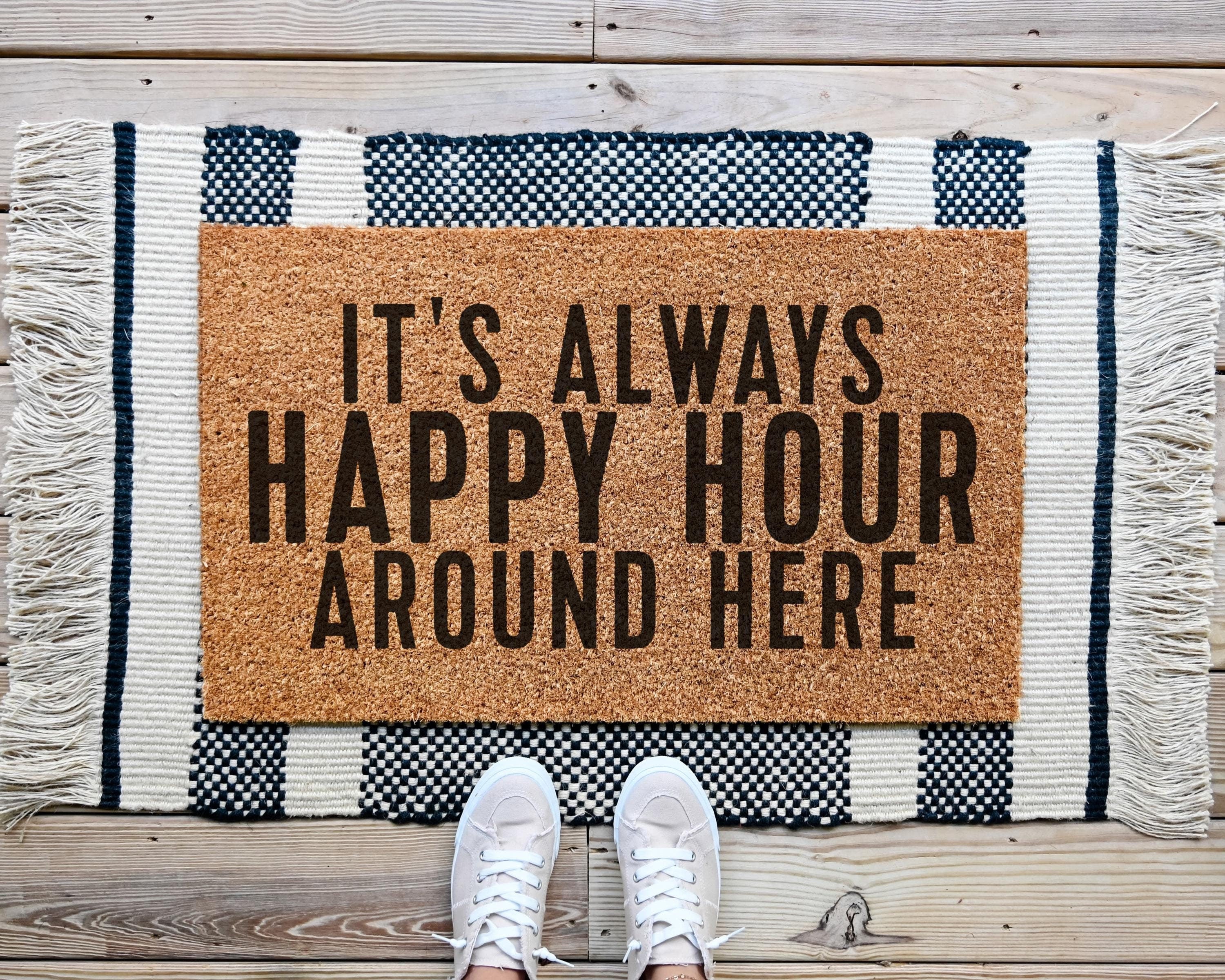 HamlinRowShop Happy Hour Coir Doormat Funny Welcome Mat