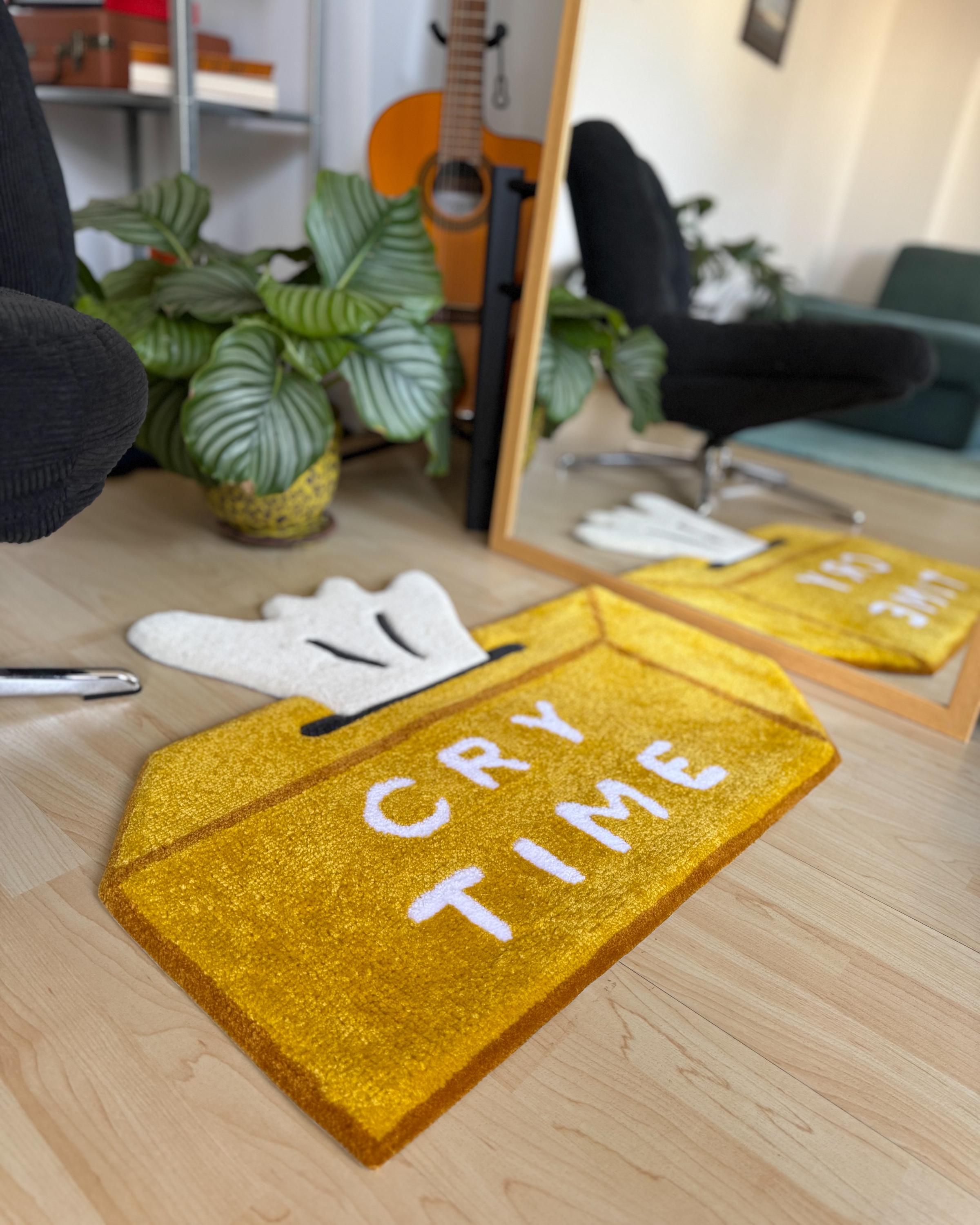 LargoModern Cry Time Hand Tufted Rug Tissue Box Shape 27in Yellow