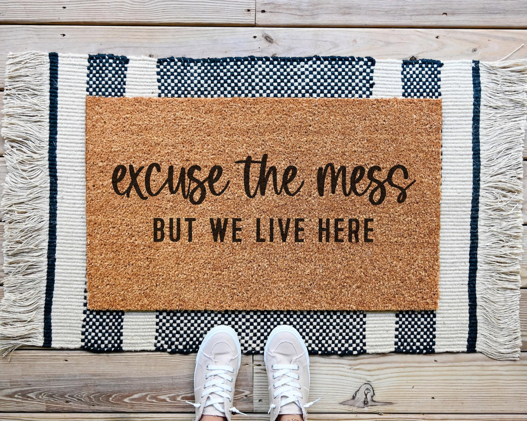 HamlinRowShop Excuse the Mess Funny Coir Doormat Rubber Backing