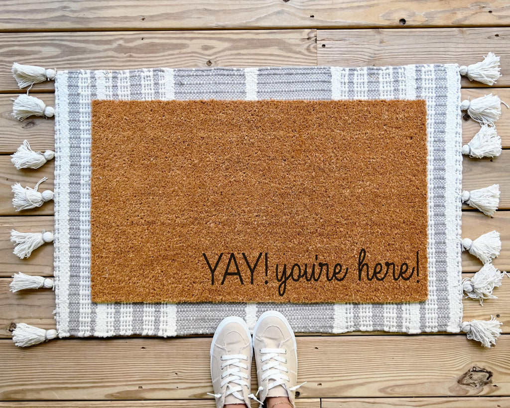 HamlinRowShop Yay You're Here Coir Doormat Funny Welcome Mat
