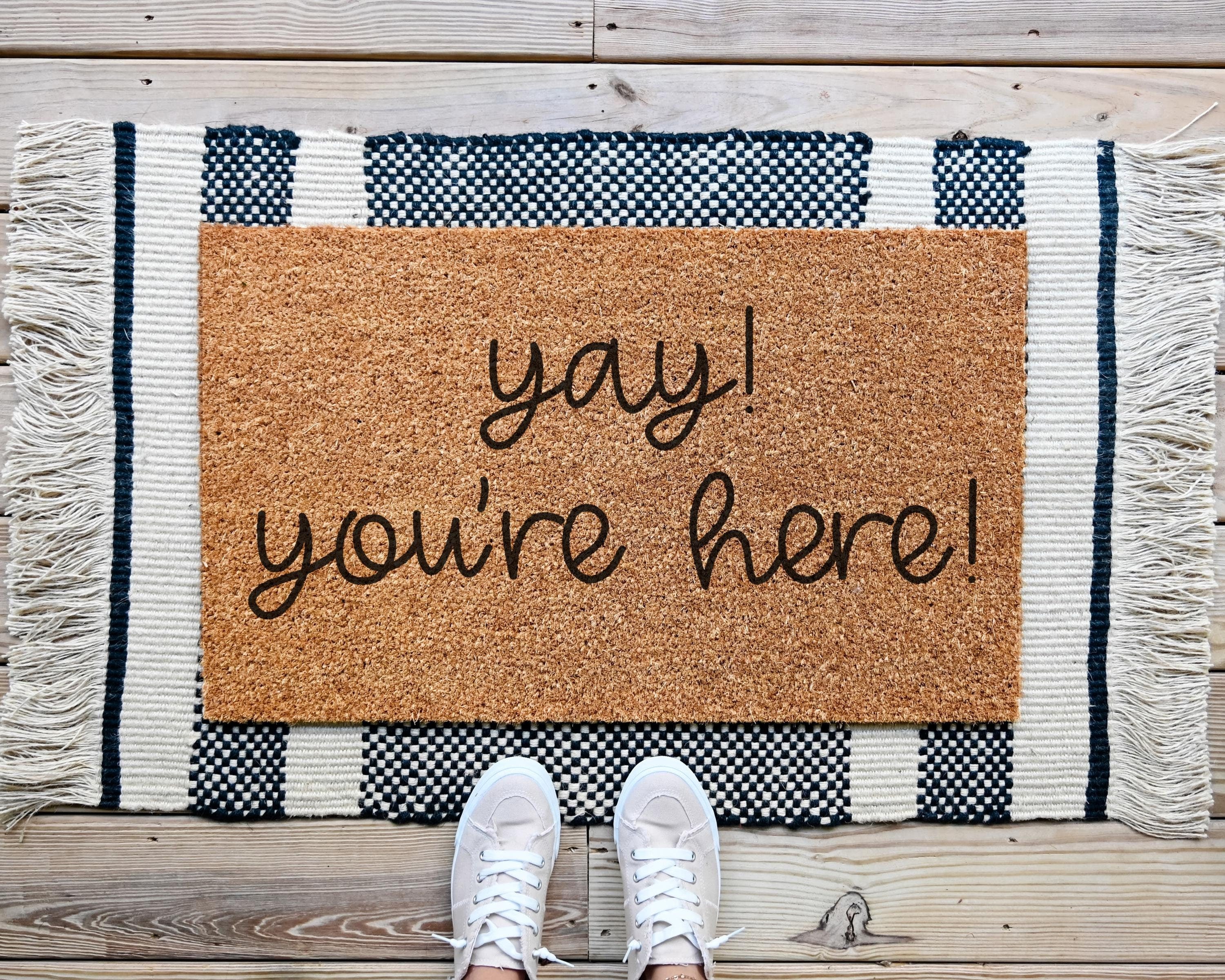 HamlinRowShop Yay! You're Here Coir Doormat Funny Welcome Mat