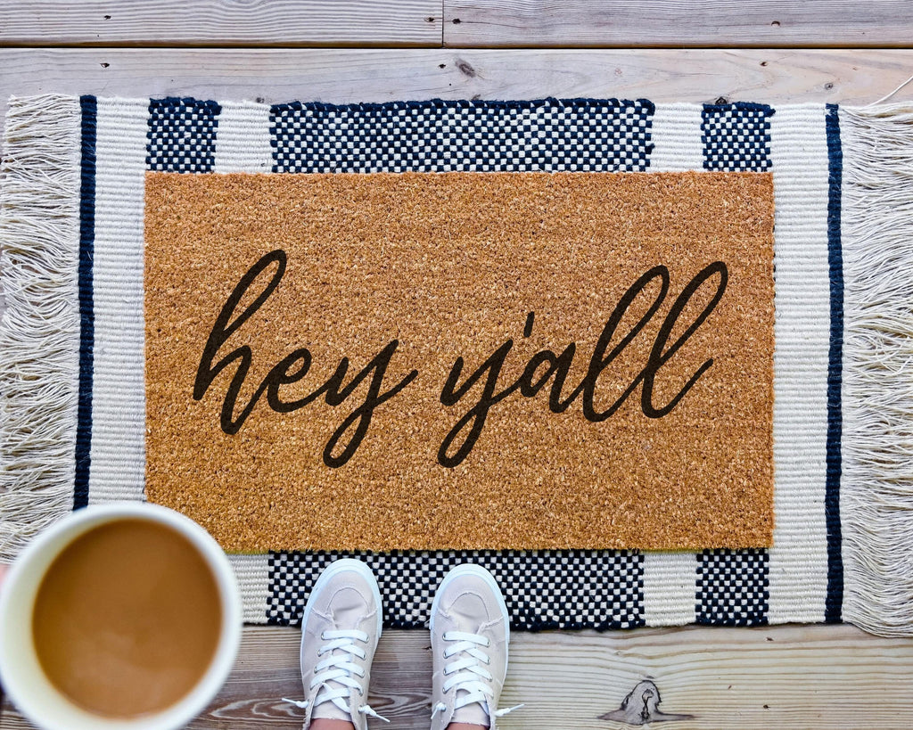 HamlinRowShop Hey Yall Coir Door Mat Funny Welcome