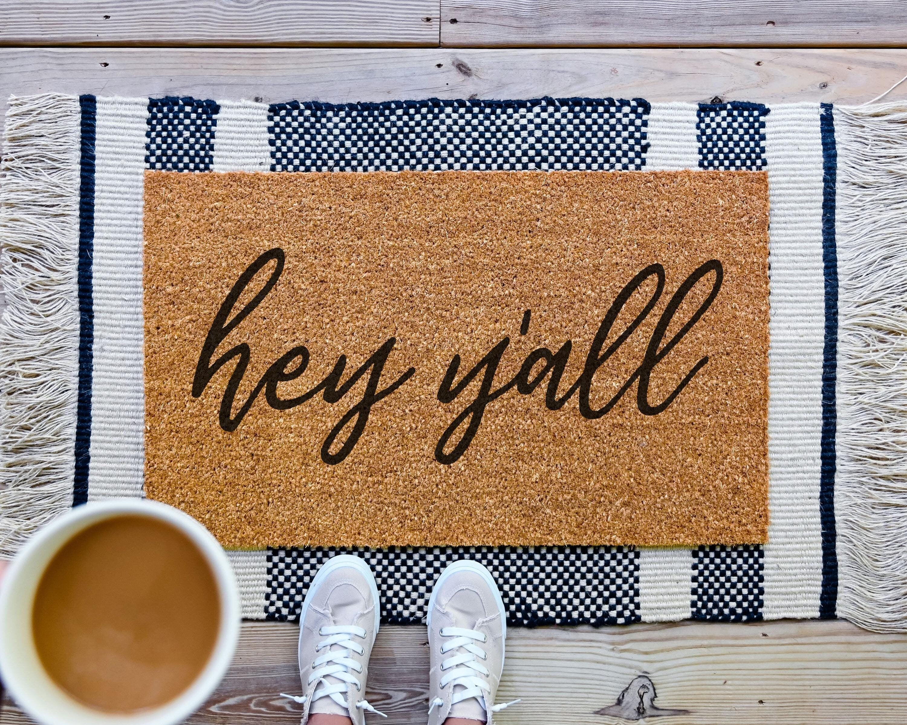 HamlinRowShop Hey Yall Coir Door Mat Funny Welcome
