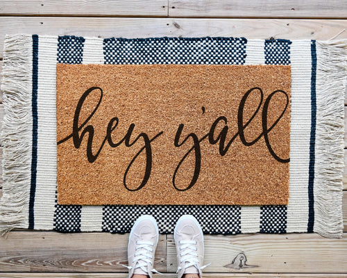 Coir Doormat with 'Hey Y'all' Design Funny Welcome Mat Front Porch Decor
