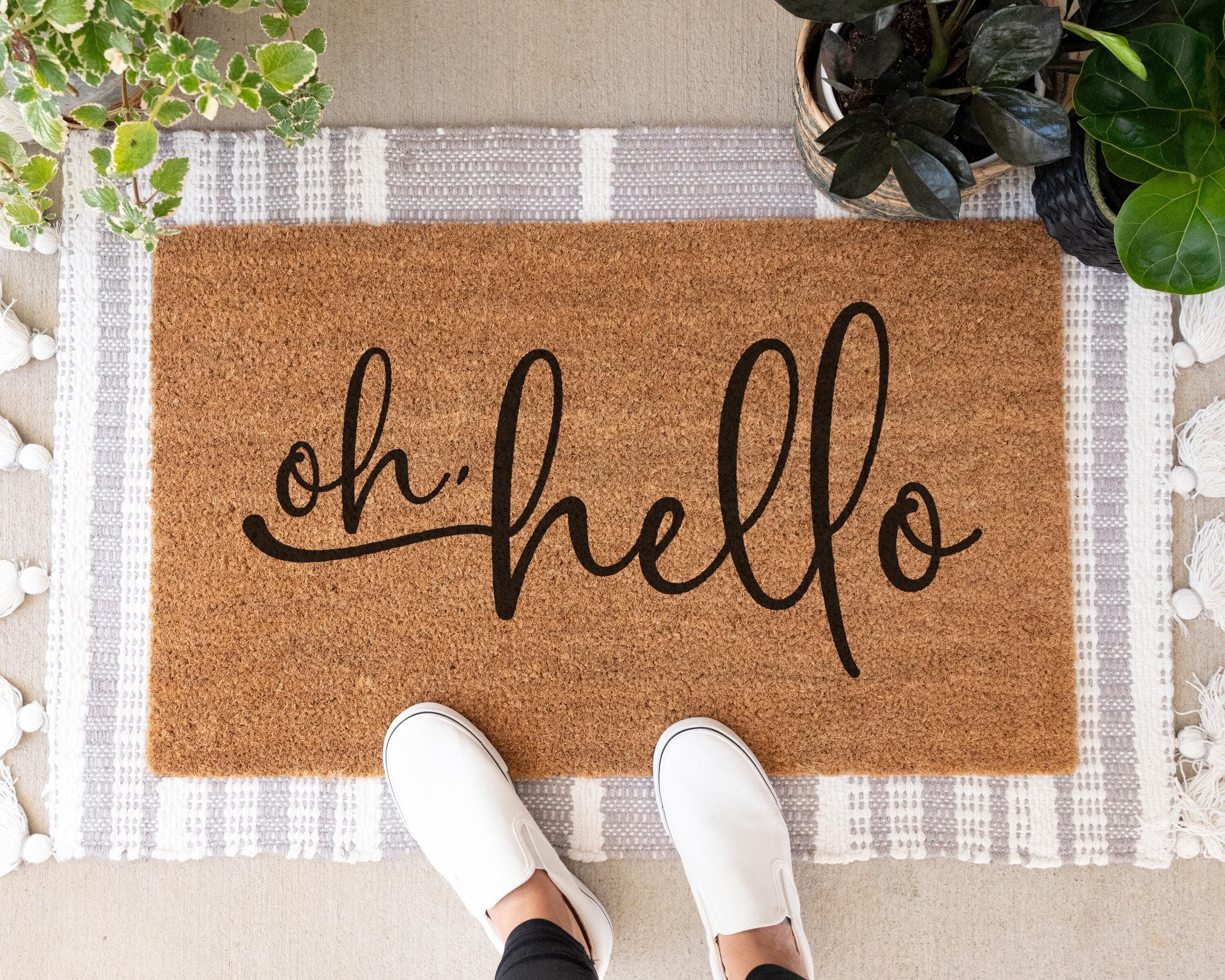HamlinRowShop Oh Hello Coir Doormat Cursive Welcome Mat