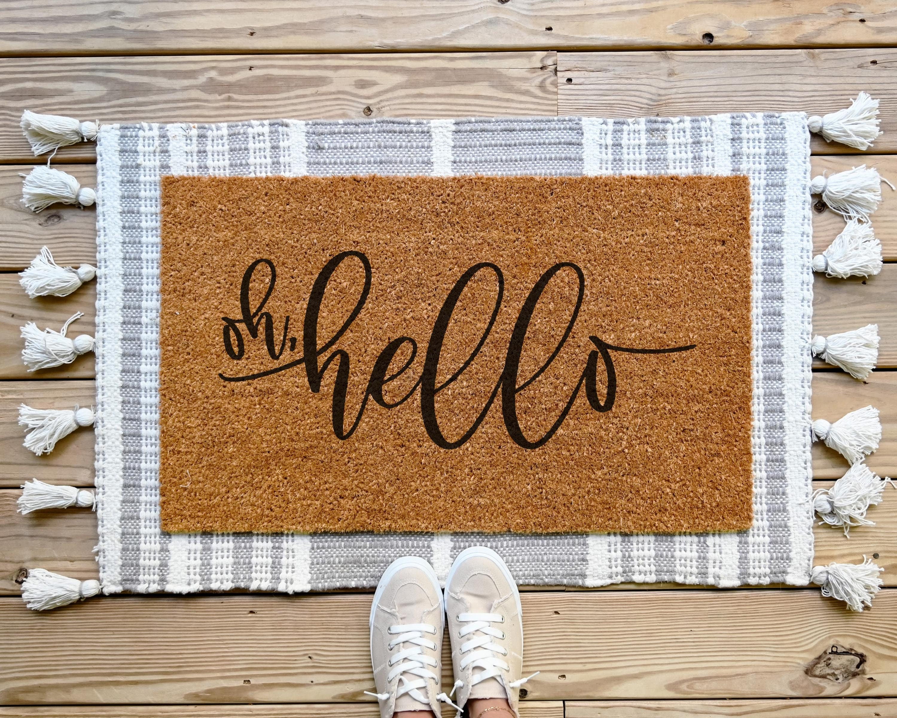 HamlinRowShop Oh Hello Coir Doormat Natural Brown