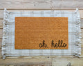 HamlinRowShop Oh Hello Coir Doormat Scrolling Cursive Welcome Mat