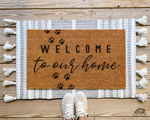 Coir Dog Paws Welcome Doormat With Paw Print Design