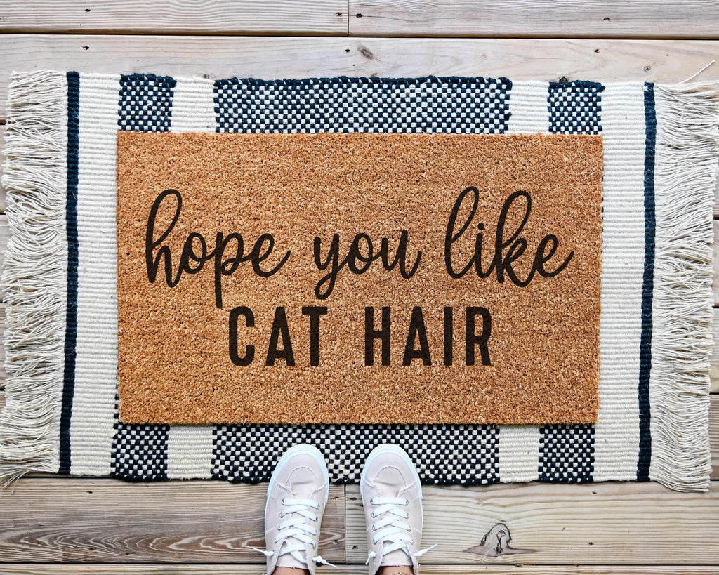HamlinRowShop Funny Cat Hair Coir Doormat Playful Welcome Mat