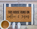 HamlinRowShop Coffee & Jesus Funny Customizable Coir Doormat