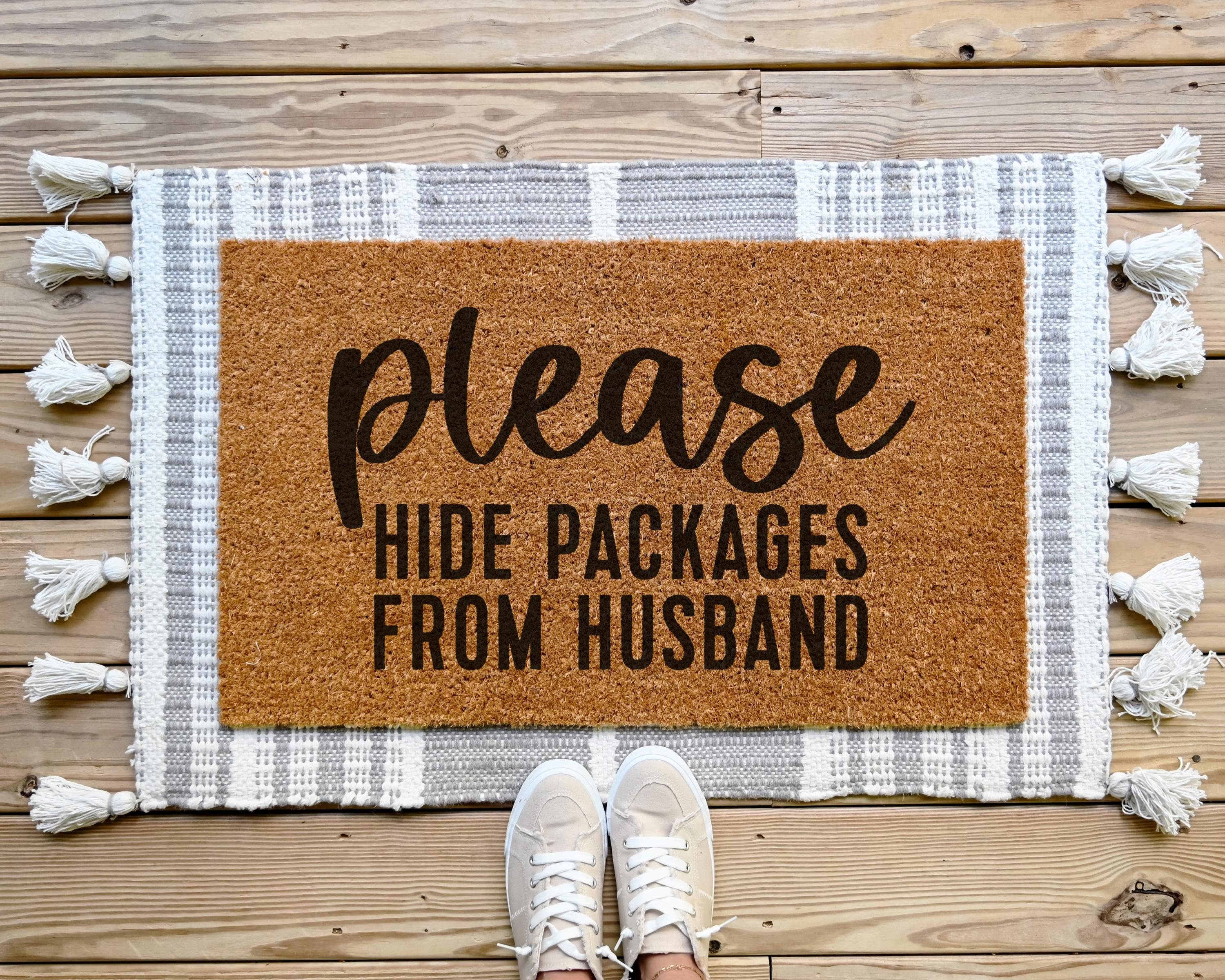 Funny Doormat Please Hide Packages from Husband Coir Natural Fiber
