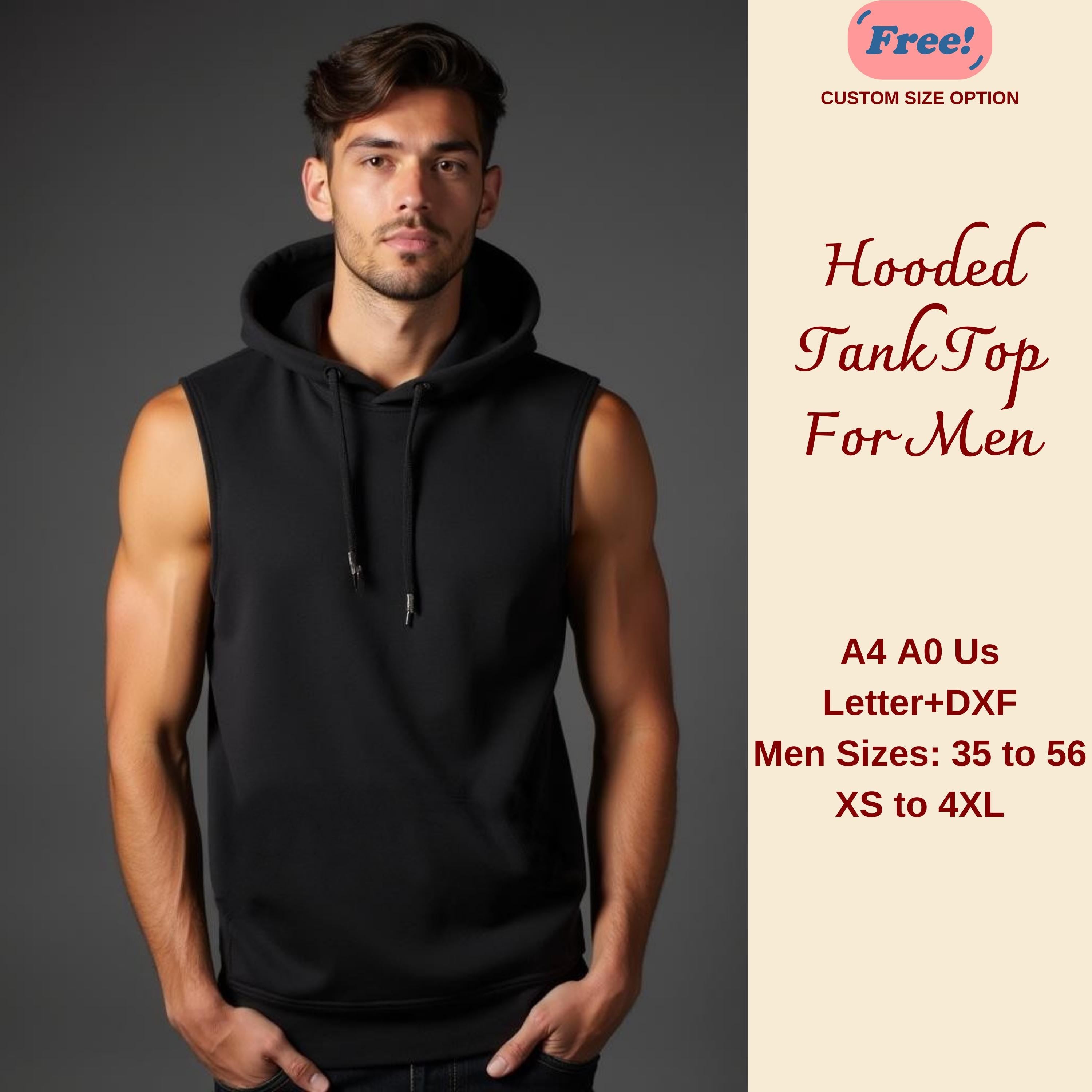 RivaPattern Hooded Tank Top Sewing Pattern Men Sizes 35-56 XS-4XL