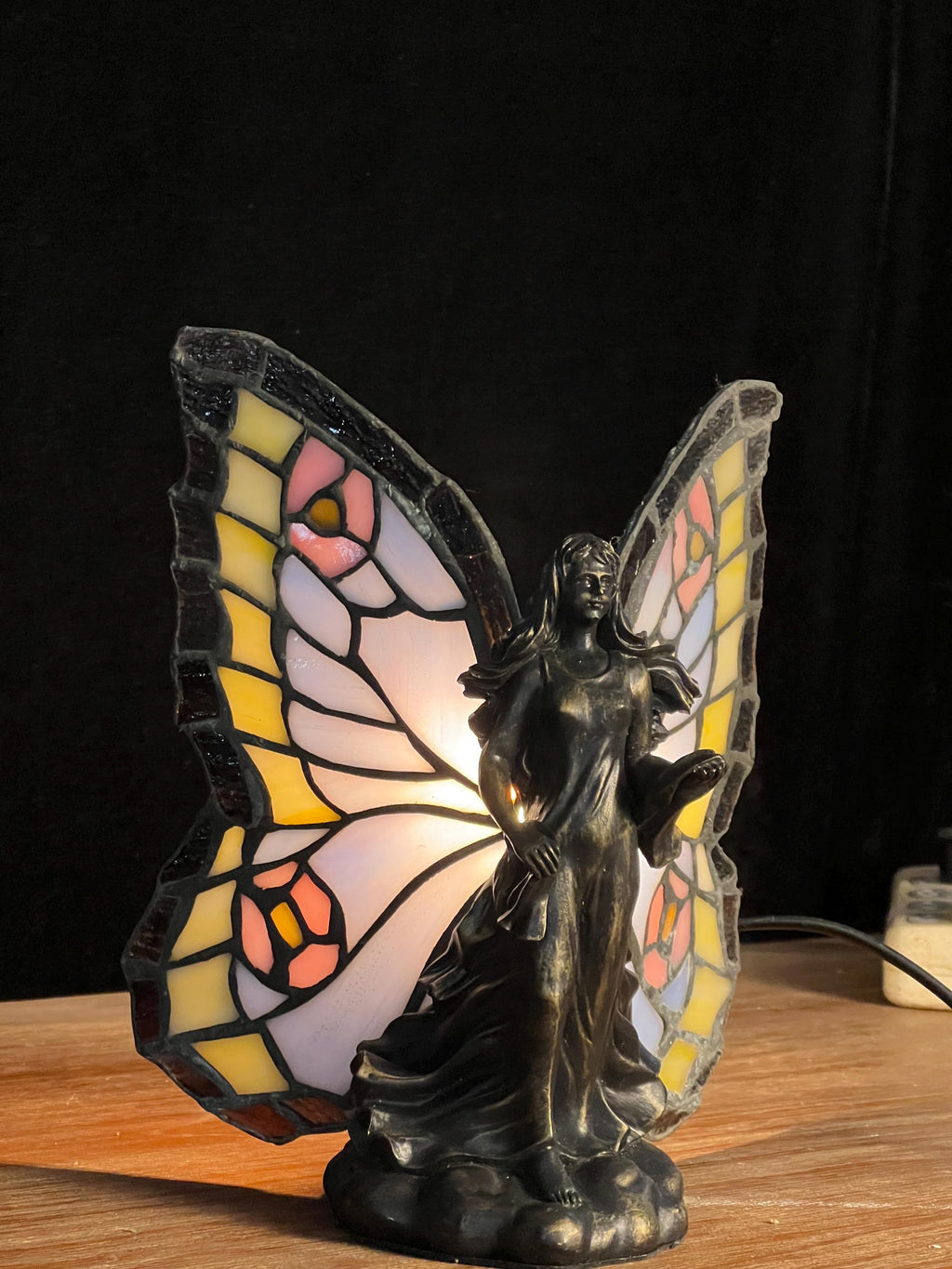 U2Antique Fairy Girl Butterfly Tiffany Table Lamp 8.5in Handmade Stained Glass