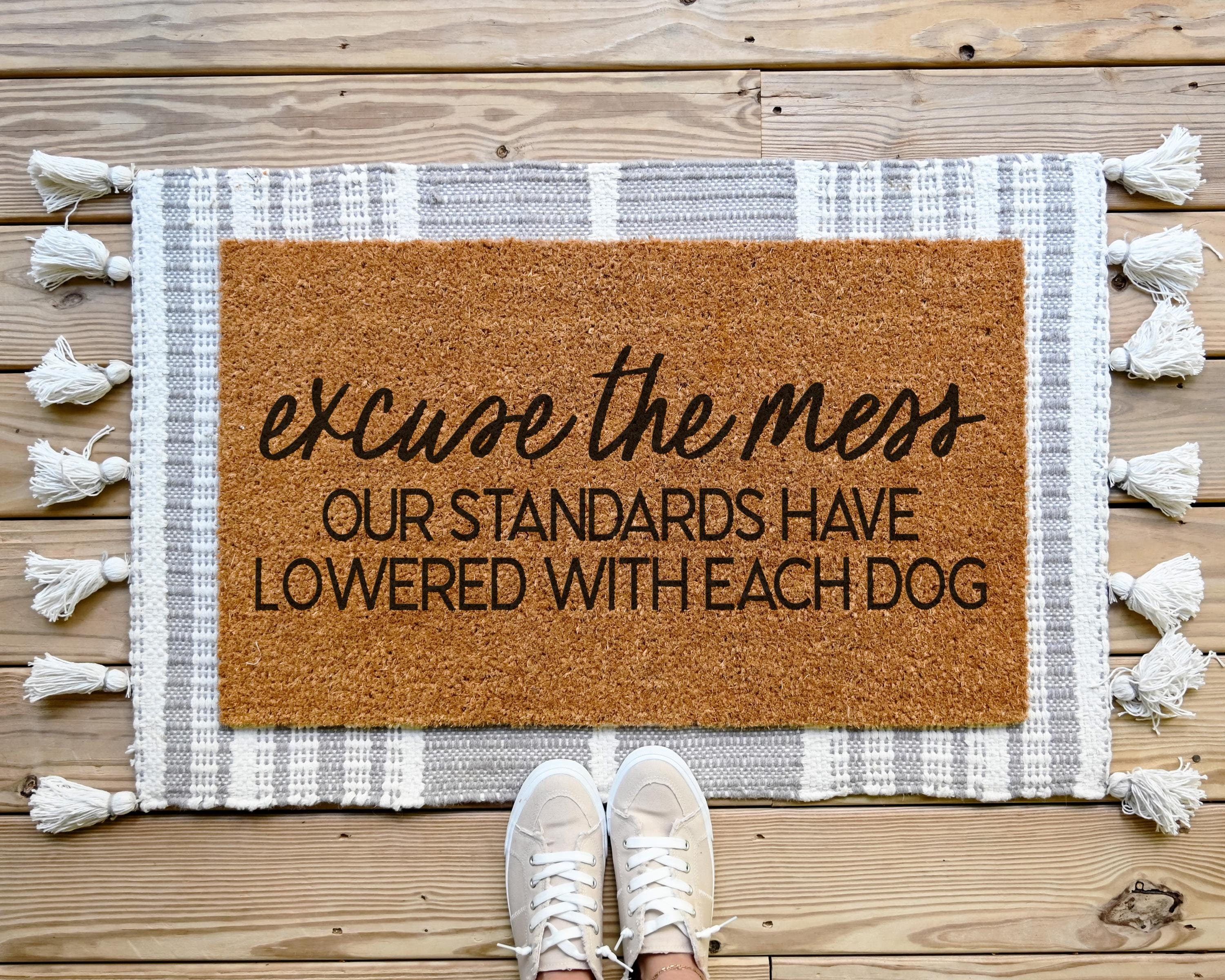 HamlinRowShop Excuse The Mess Funny Dog Coir Doormat Welcome Mat