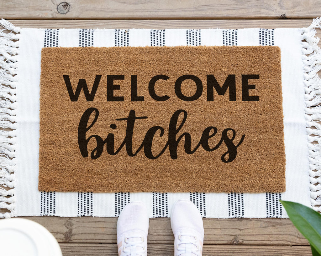 HamlinRowShop Welcome Bitches Coir Doormat Funny Black